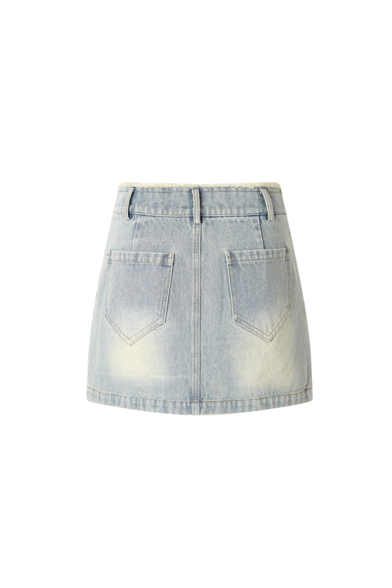 Blue Waistless Denim Gathered Mini Skirt