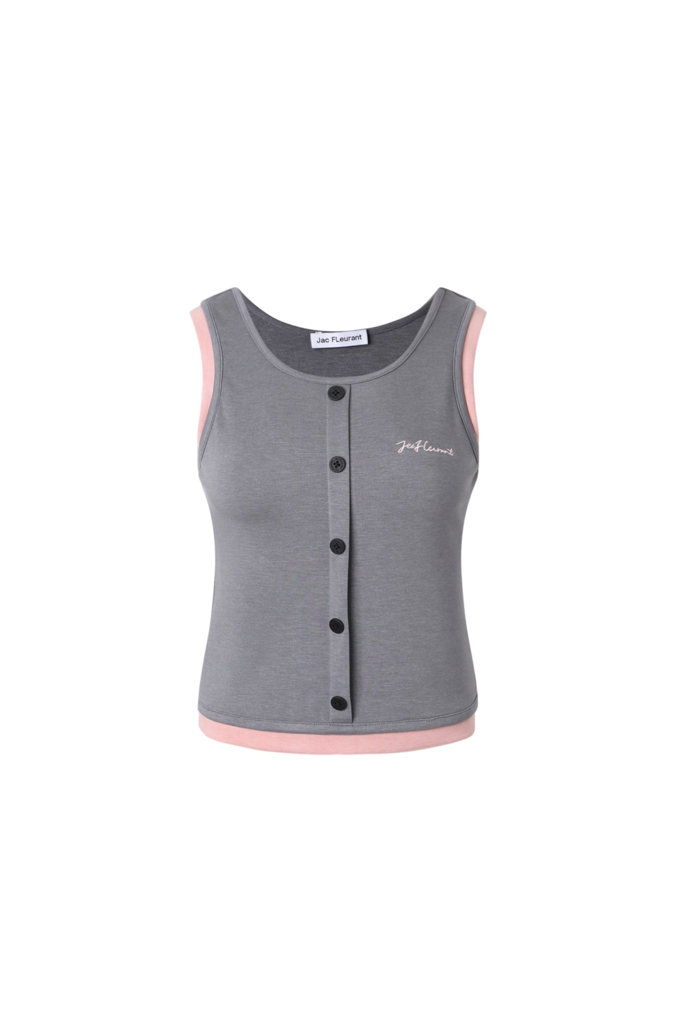 Grey & Pink Button Panel Tank Top - Set