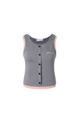 Grey & Pink Button Panel Tank Top - Set