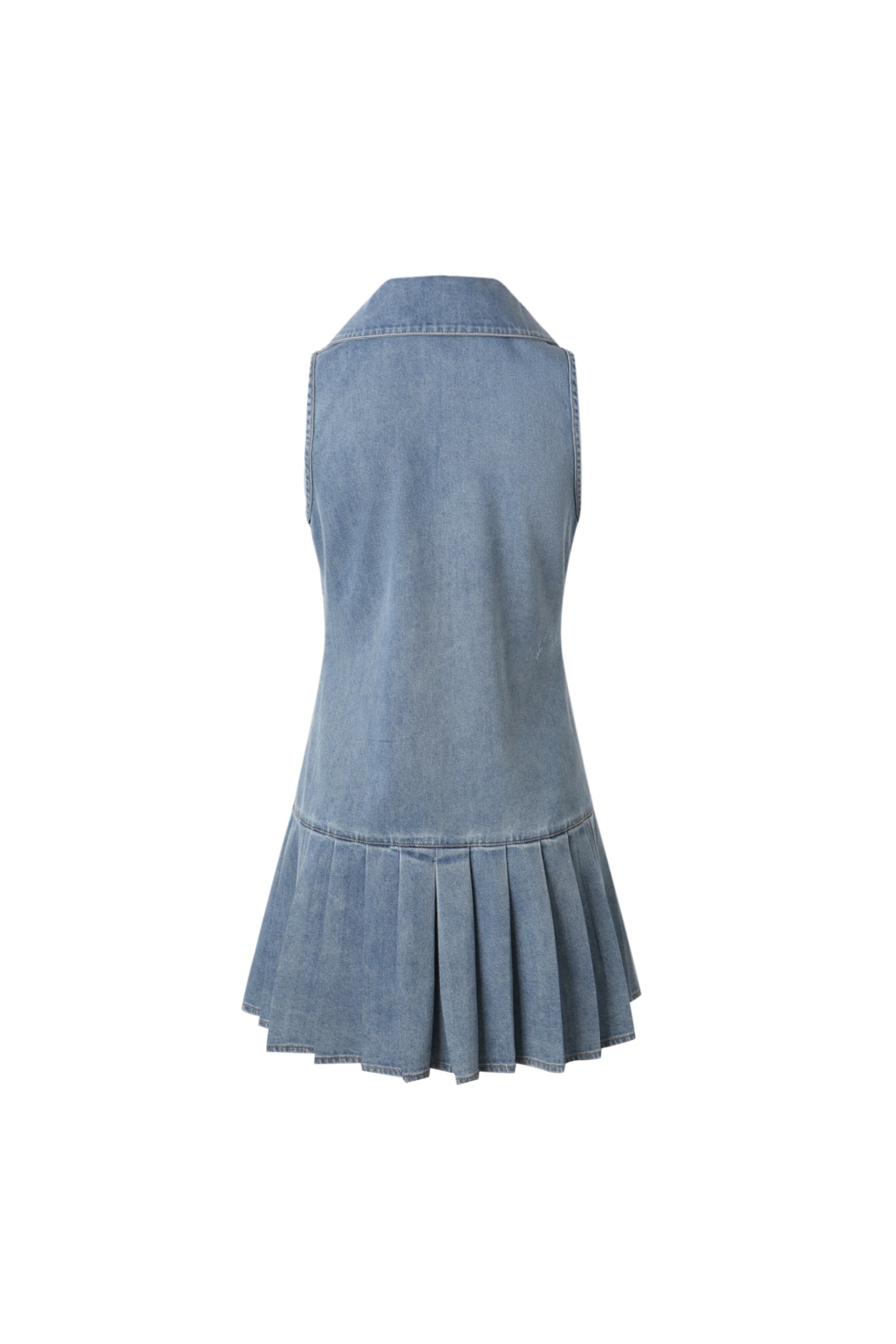 Sleeveless Pleated Denim Dress