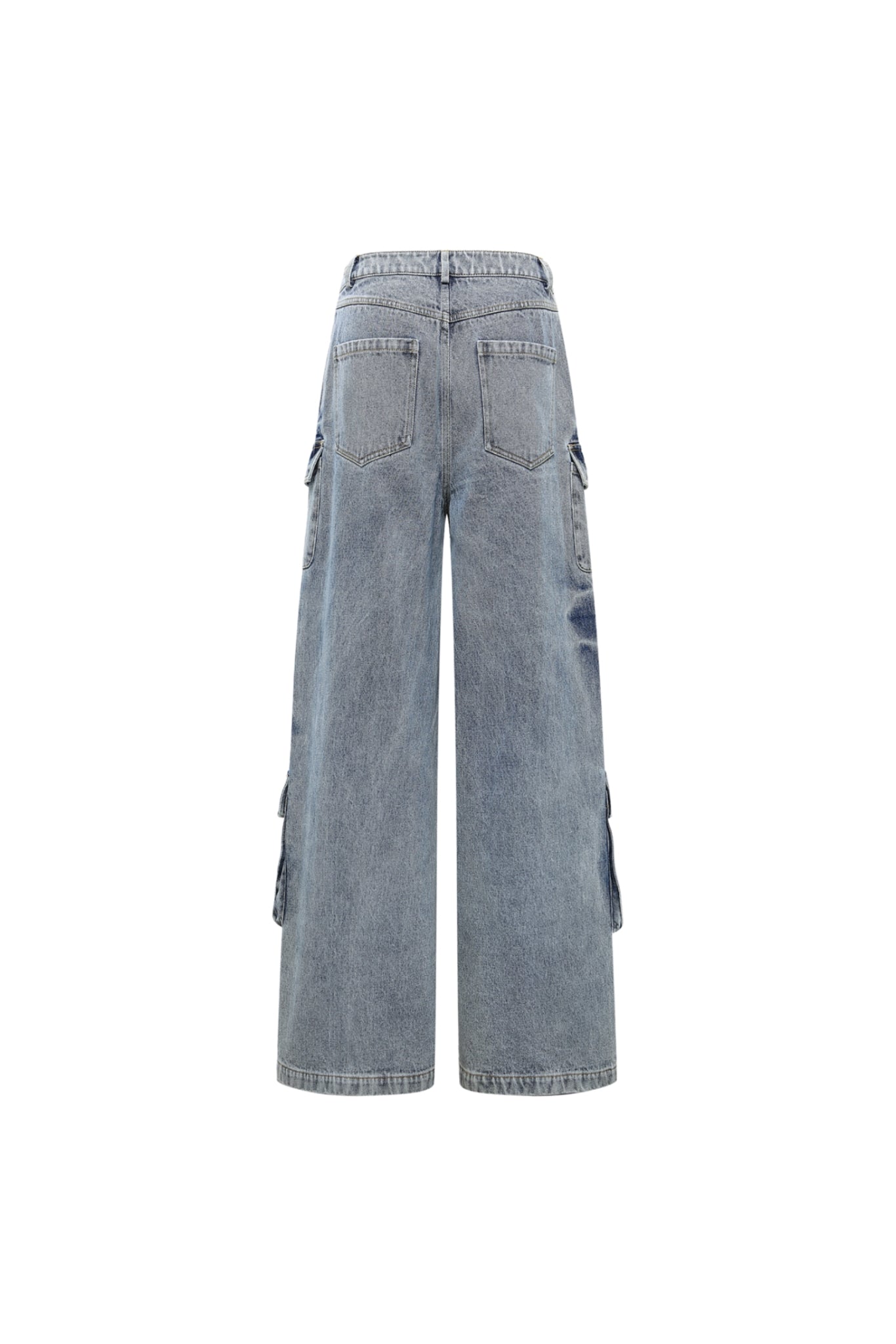 Washed Cargo Pocket Wide-Leg Jeans