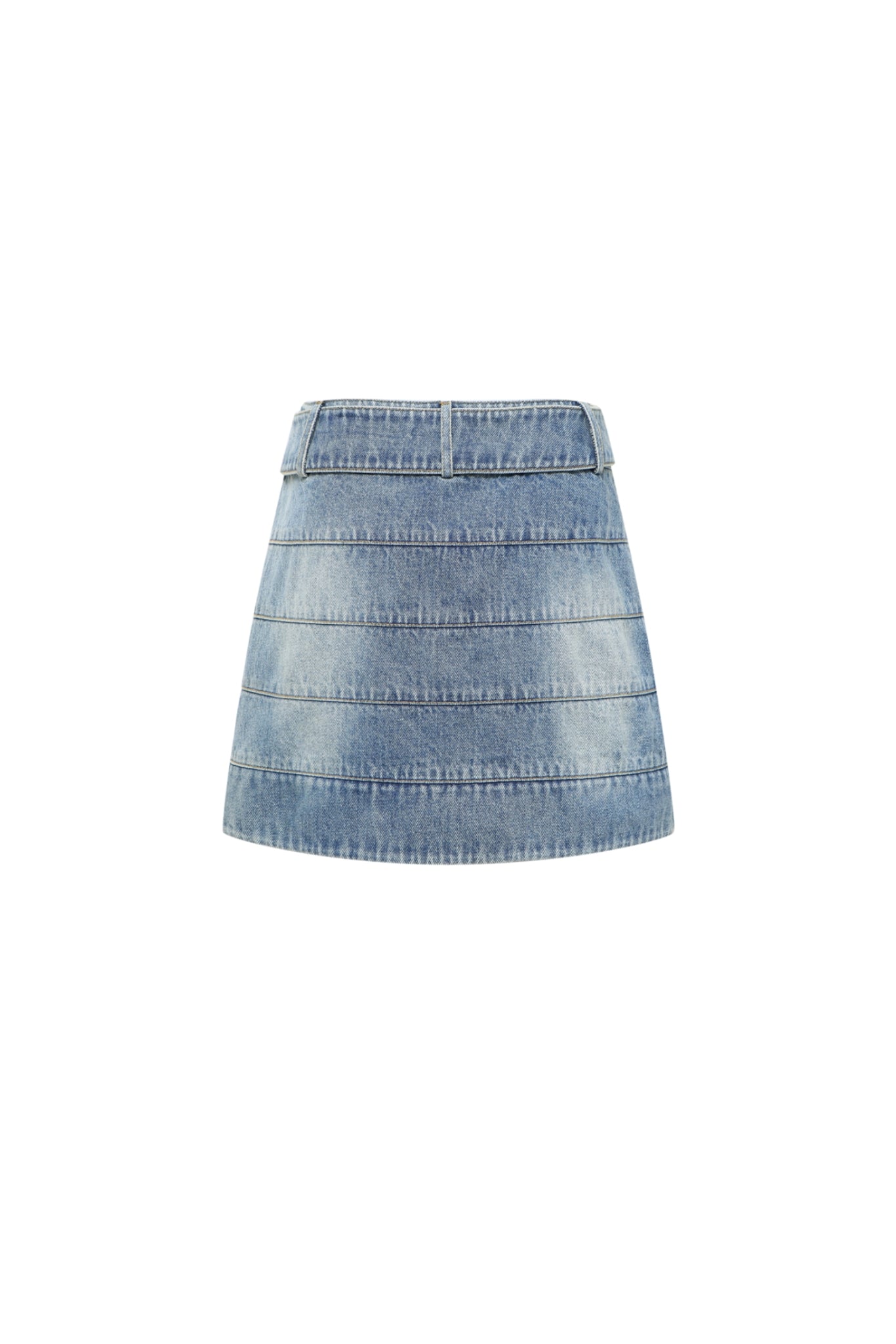 Waterwash Belted Denim Mini Skirt