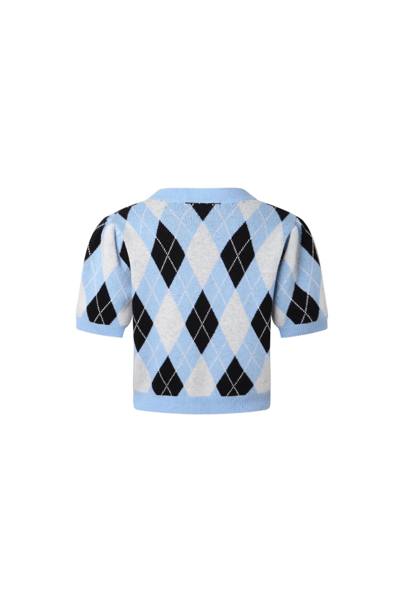 Black & Blue Check Puff Sleeve Knit Top - Set