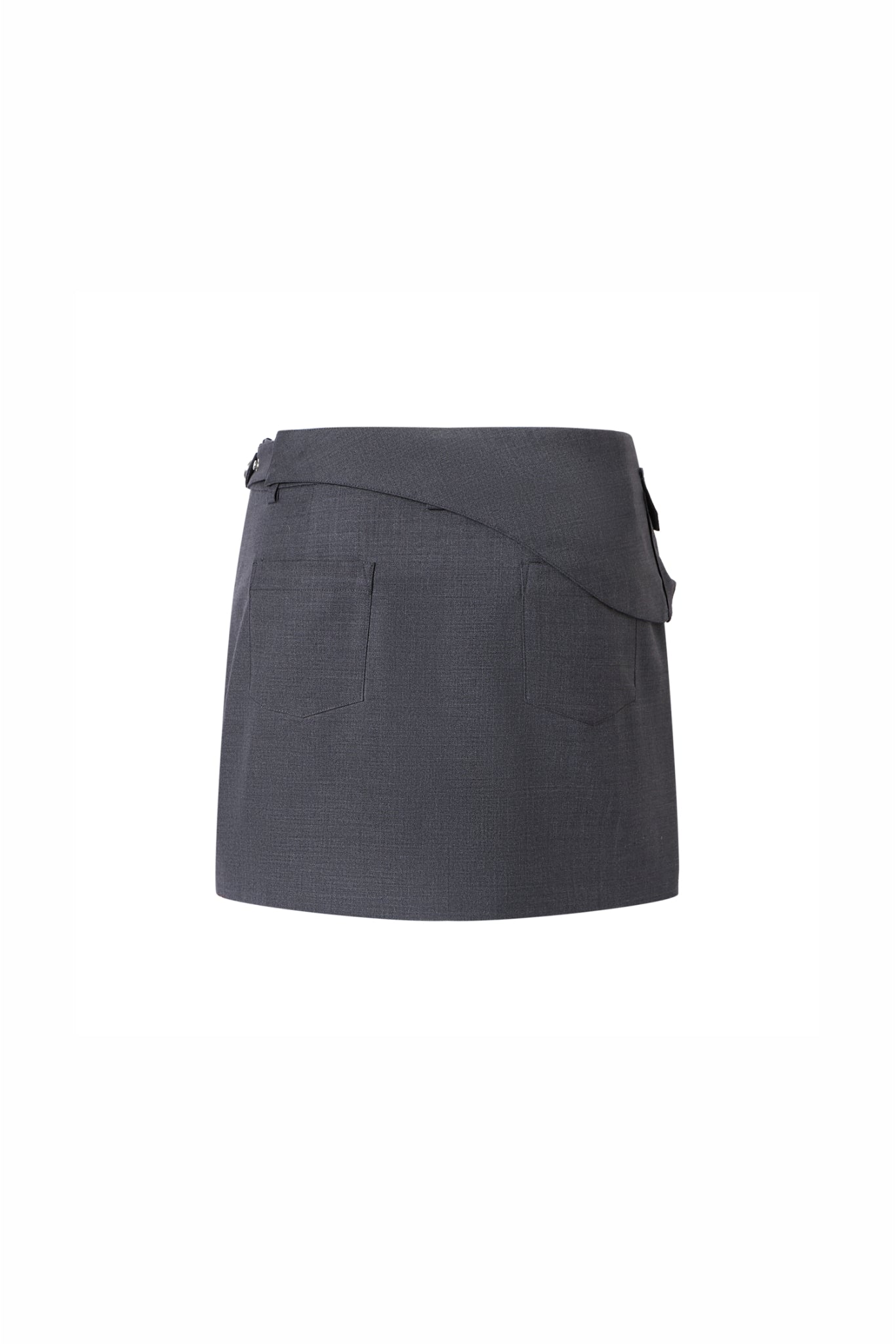 Belted Panel Pocket Slit Asymmetrical Skirt
