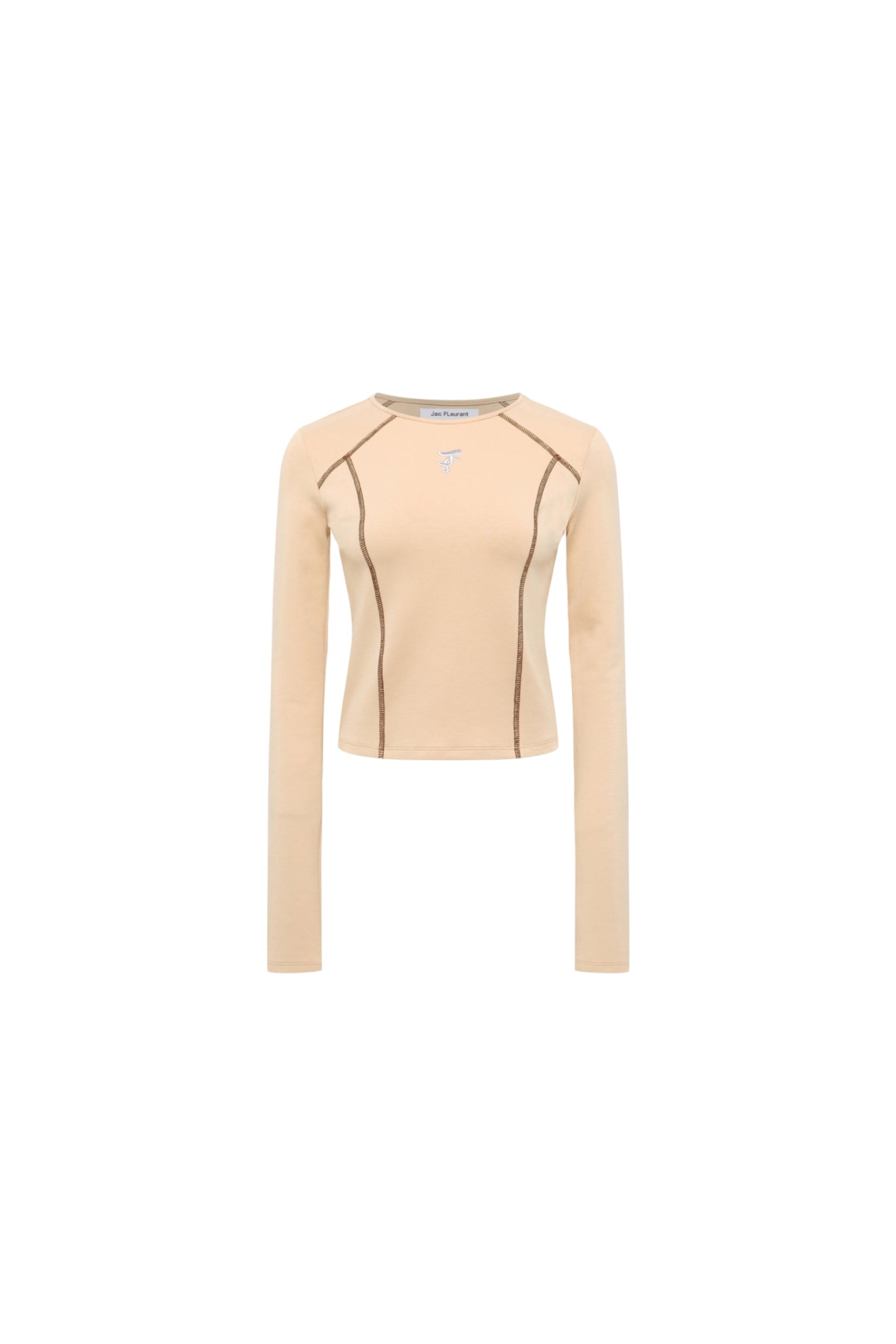 Brown Topstitch Embroidered Logo Top