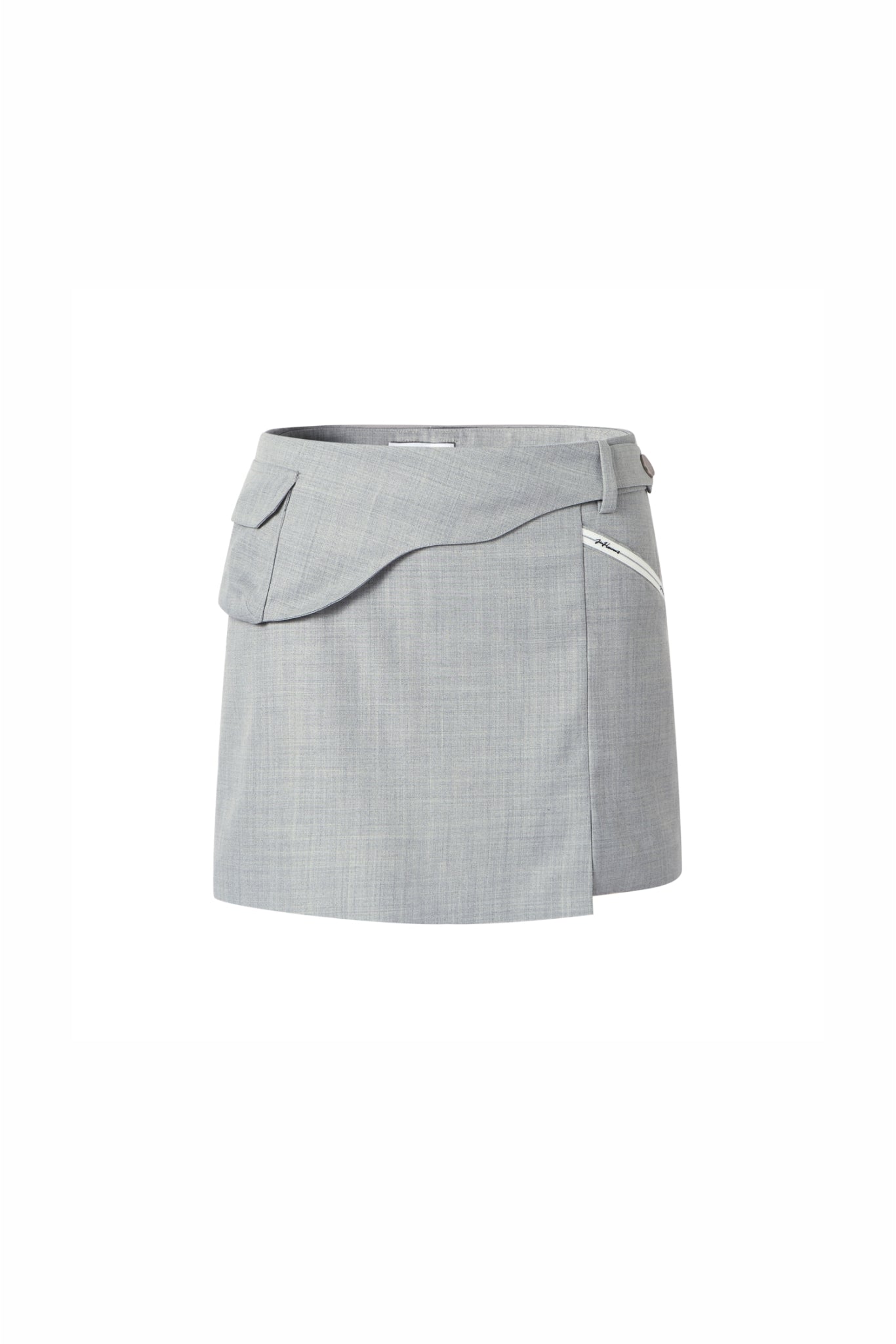 Belted Panel Pocket Slit Asymmetrical Skirt