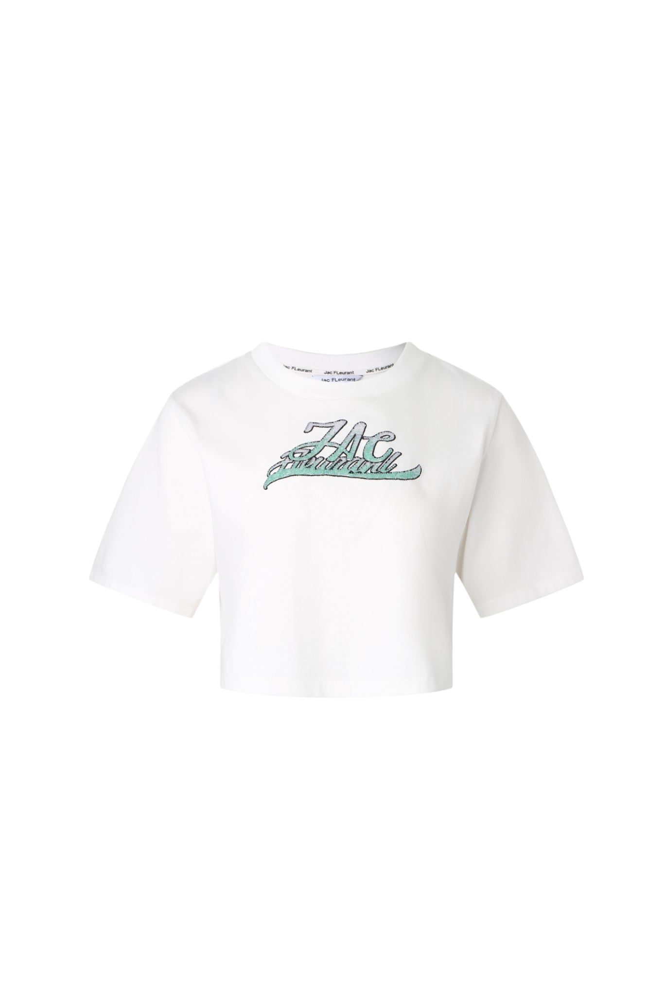 White Crop Ombre Logo Beaded Tee