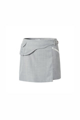 Belted Panel Pocket Slit Asymmetrical Skirt