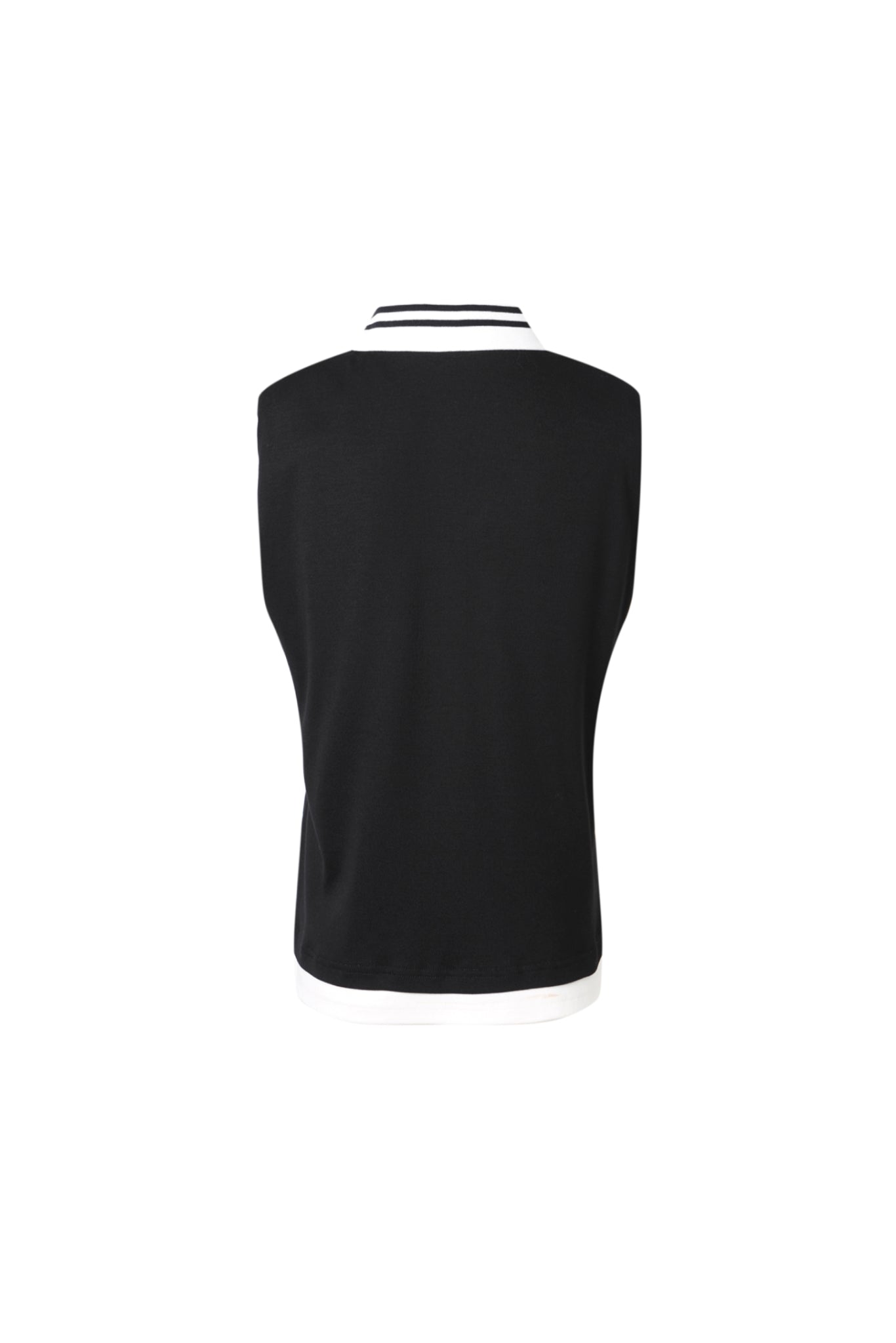 Black Polo Collar Cherry Print Padded Sleeveless Top