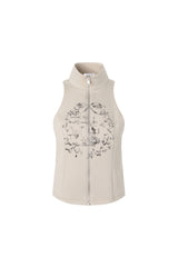 Khaki Print Sleeveless Zip-Up Top
