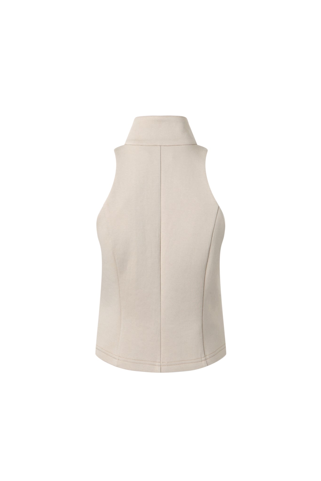 Khaki Print Sleeveless Zip-Up Top