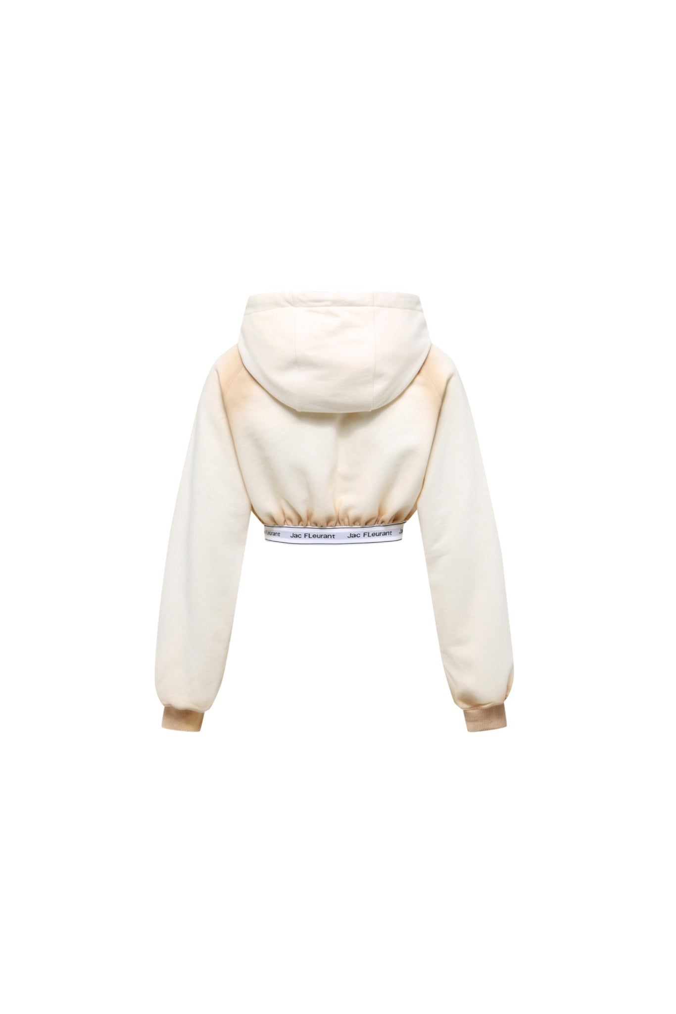 Beige Spray-Paint Logo Elastic Ribbing Zip Hoodie