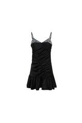 Sequin Panel Slip Draped Pleated Skirt