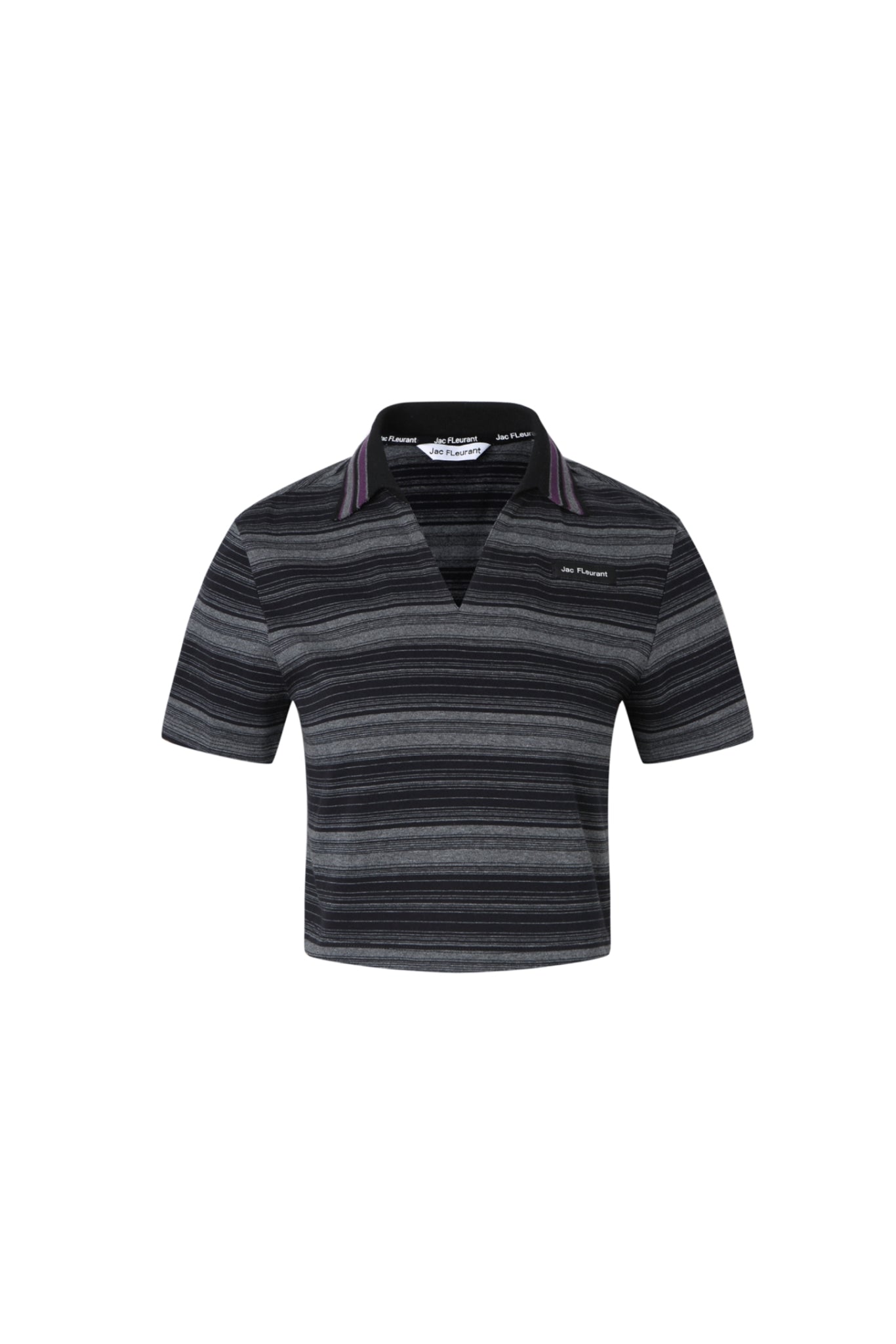 Black & Grey V-Neck Striped Polo