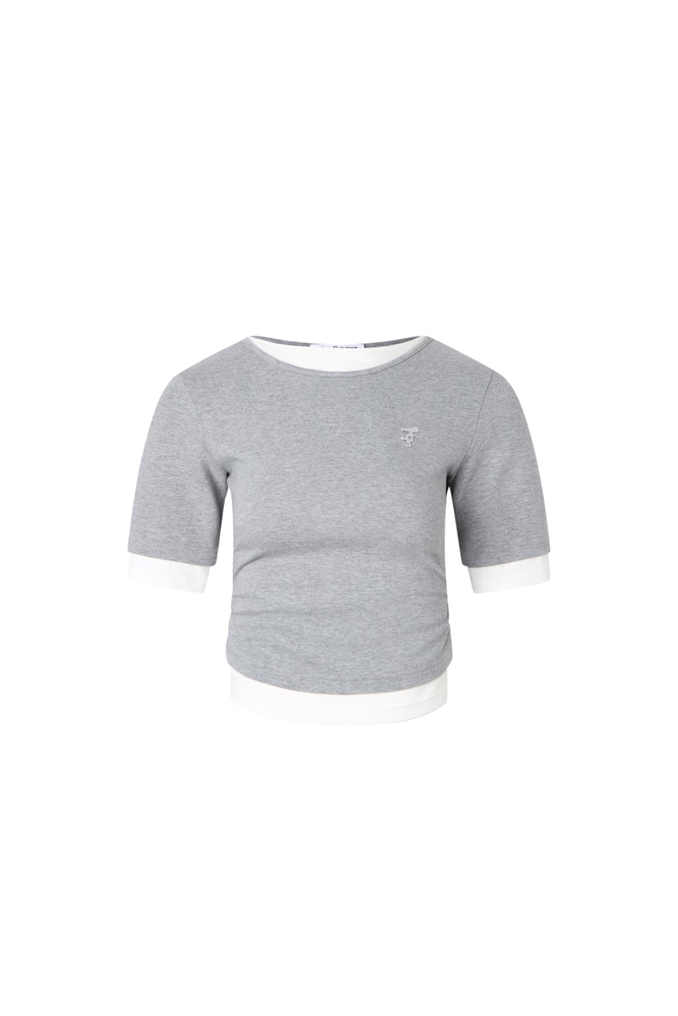 Grey & White False Two-Piece 3/4 Sleeve Top