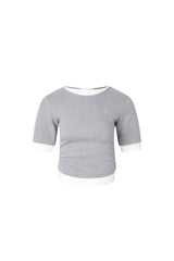 Grey & White False Two-Piece 3/4 Sleeve Top