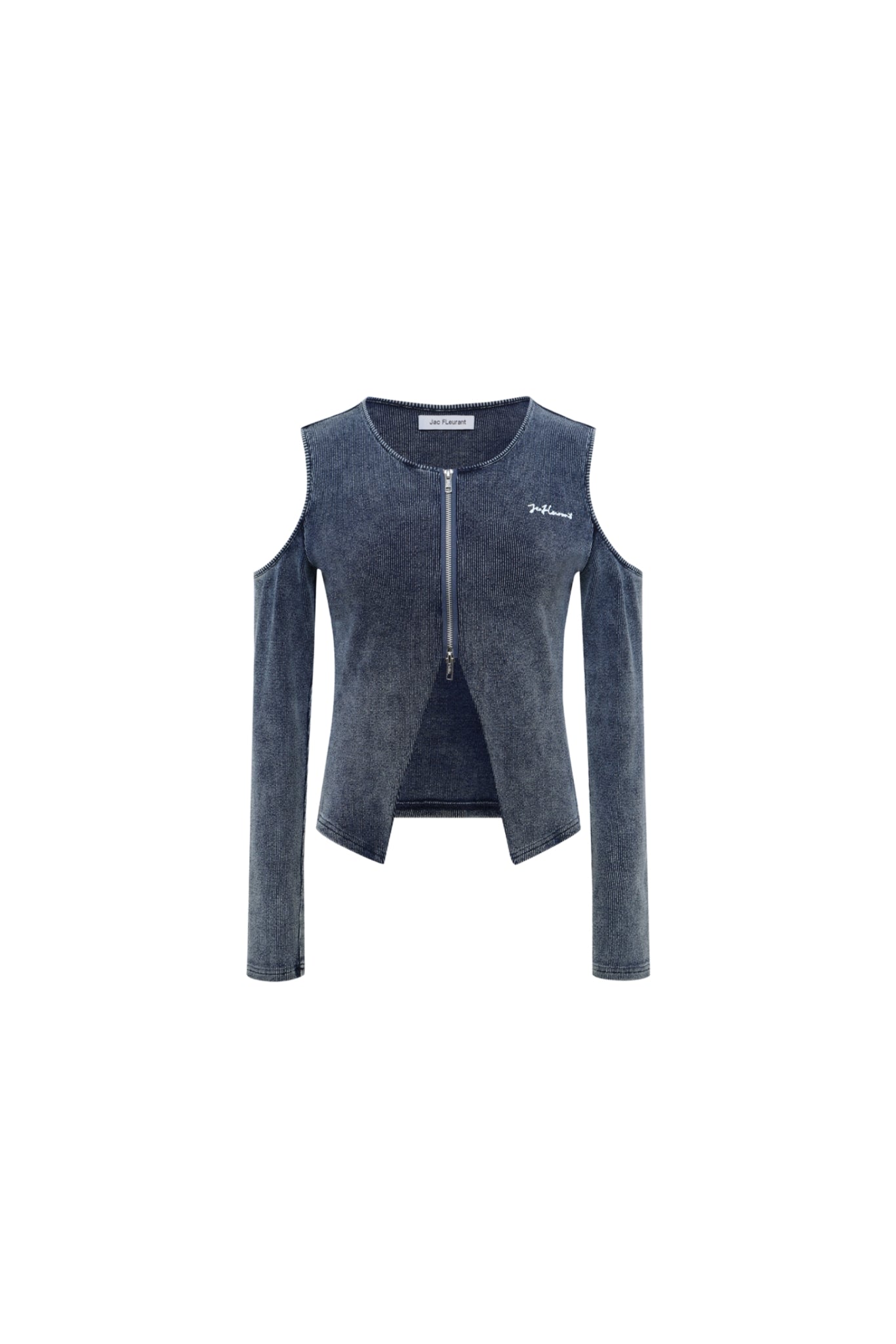 Waterwash Deep Blue Knit Denim Cold Shoulder Top - Set
