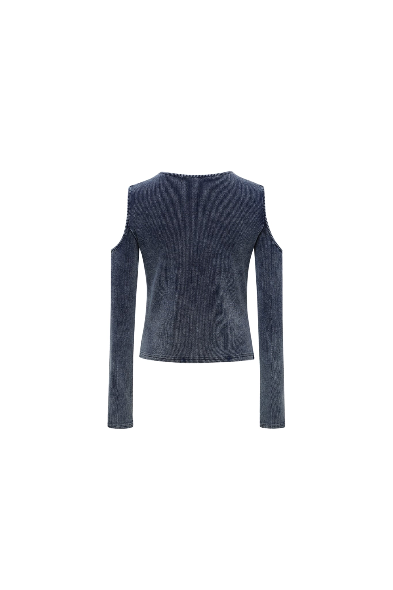 Waterwash Deep Blue Knit Denim Cold Shoulder Top - Set