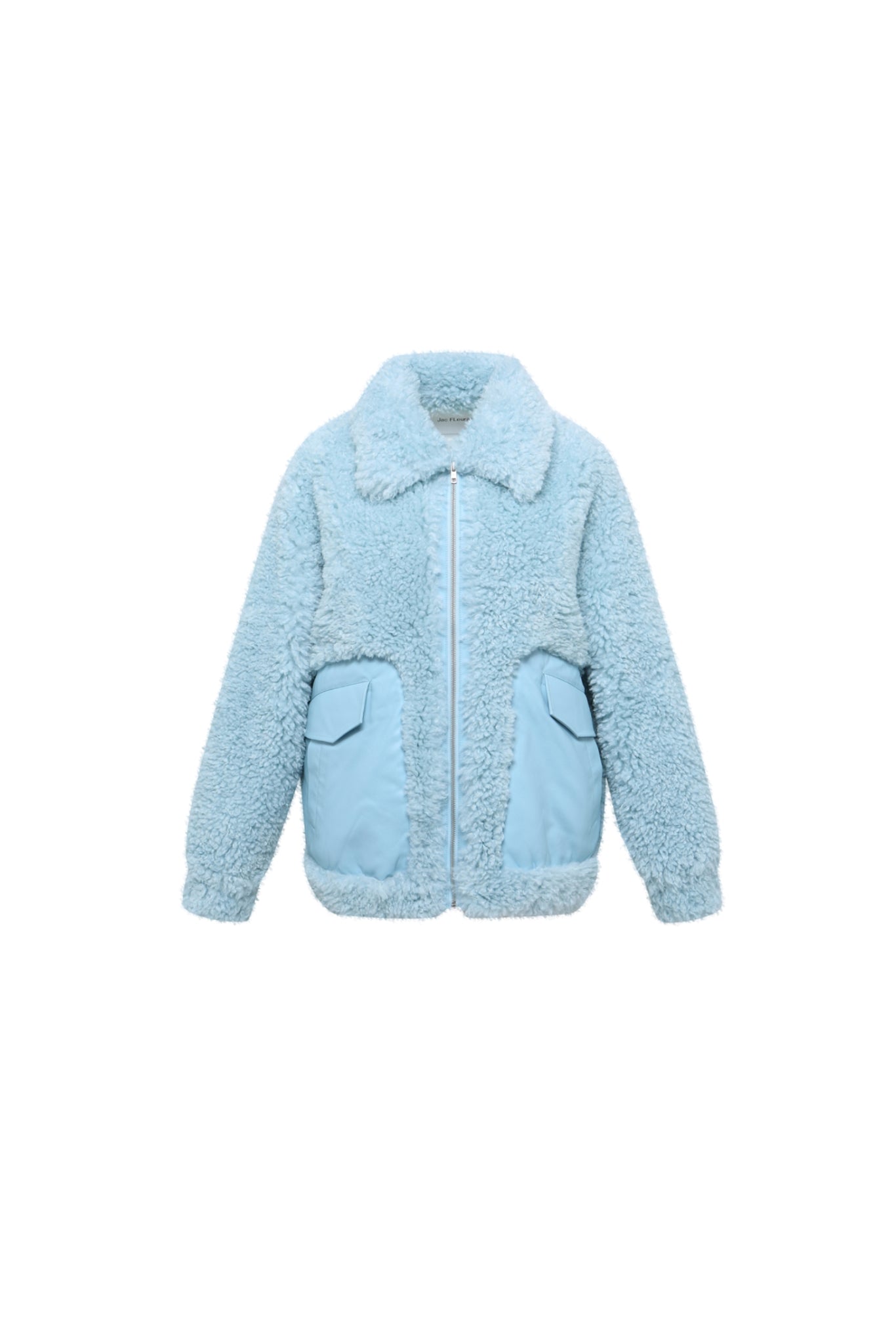 Blue Faux Fur & Leather Pocket Zip Jacket