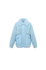 Blue Faux Fur & Leather Pocket Zip Jacket