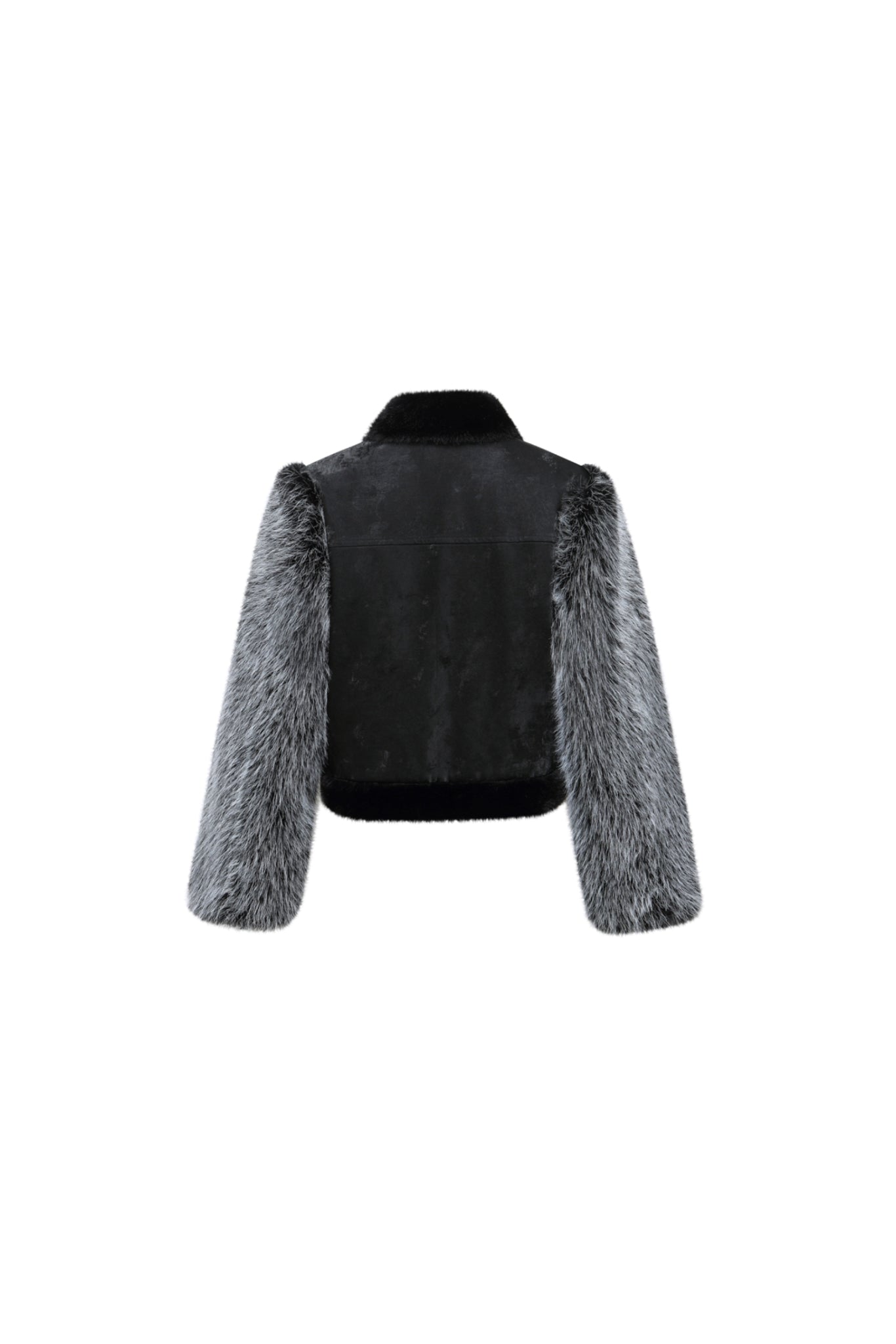 Cuff Detail Faux Fur Leather Jacket