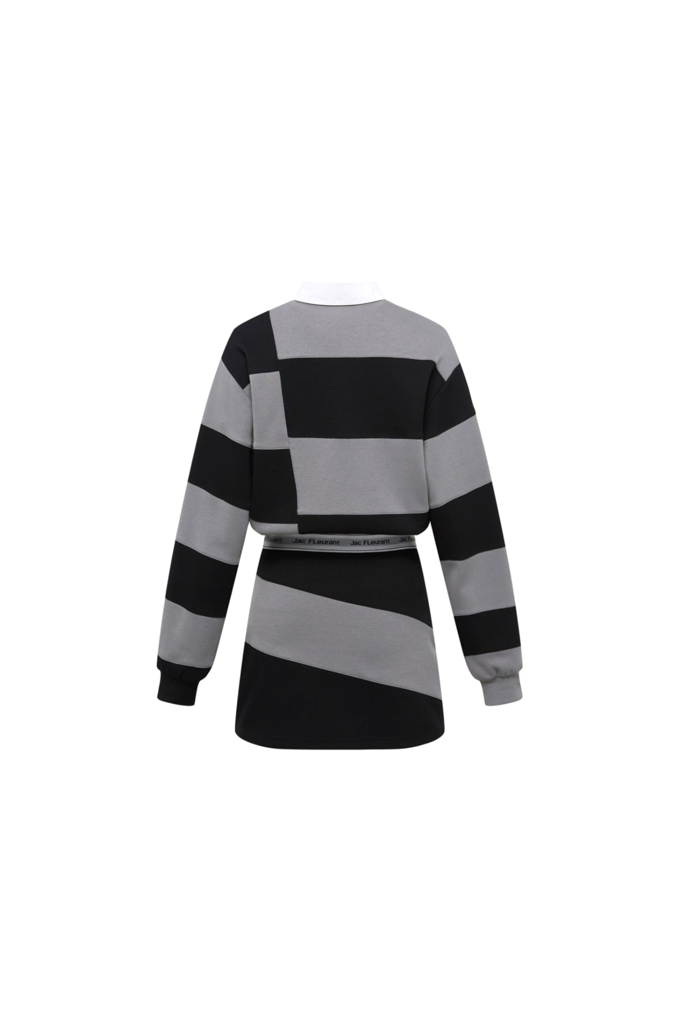 Black & Grey Striped Elastic Ribbing Polo Dress