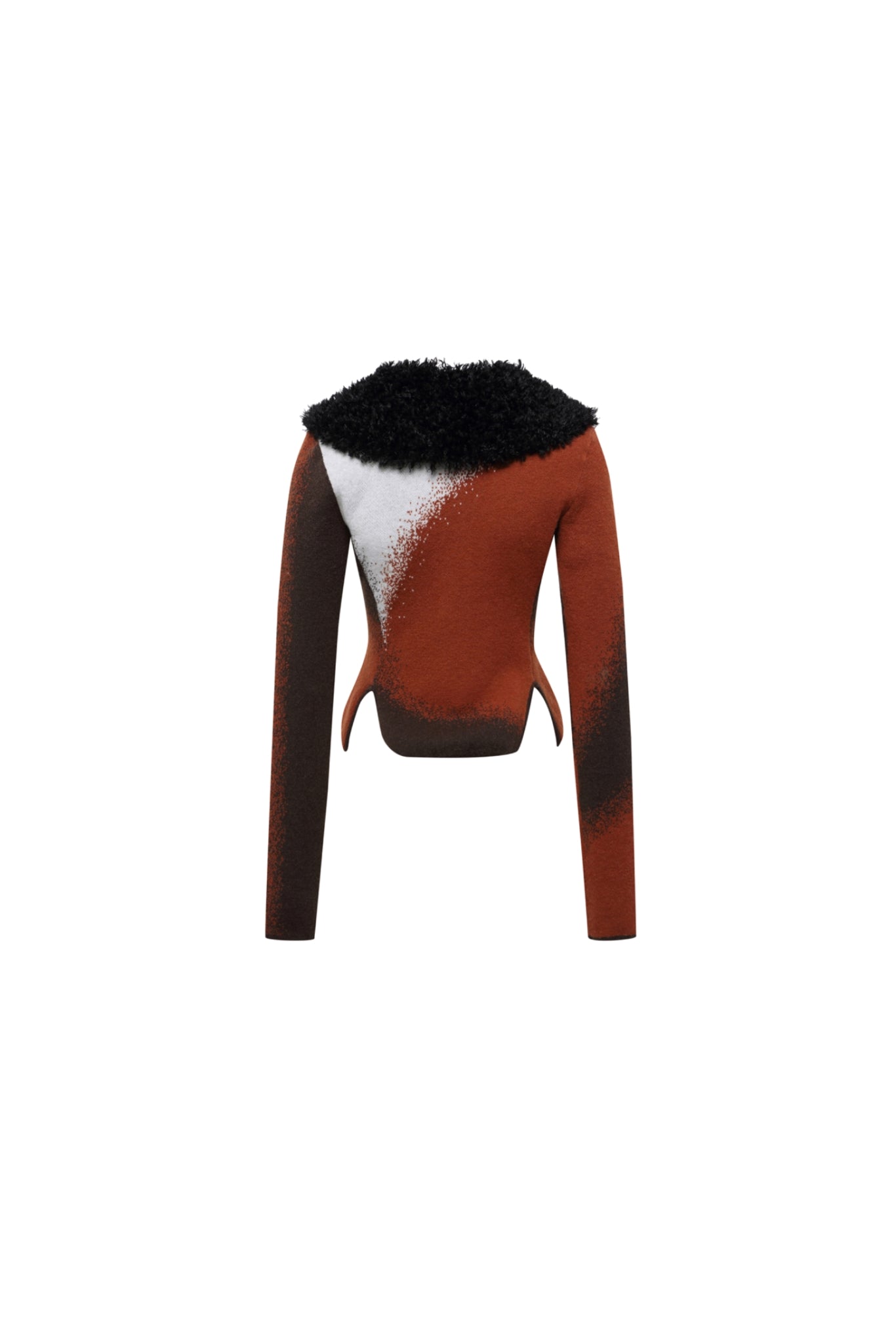 Brown Color Block Fur Collar Knit Top