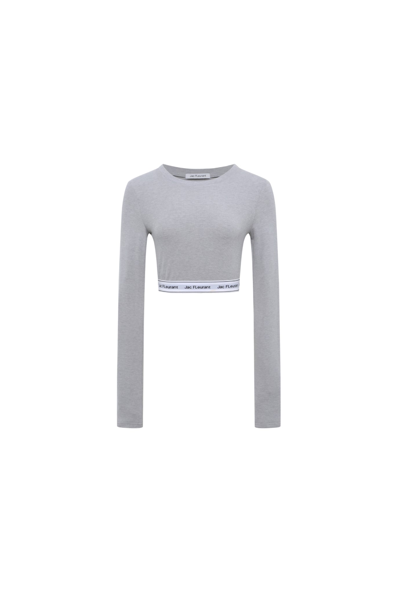 Grey Logo Elastic Ribbing Long Sleeve Top