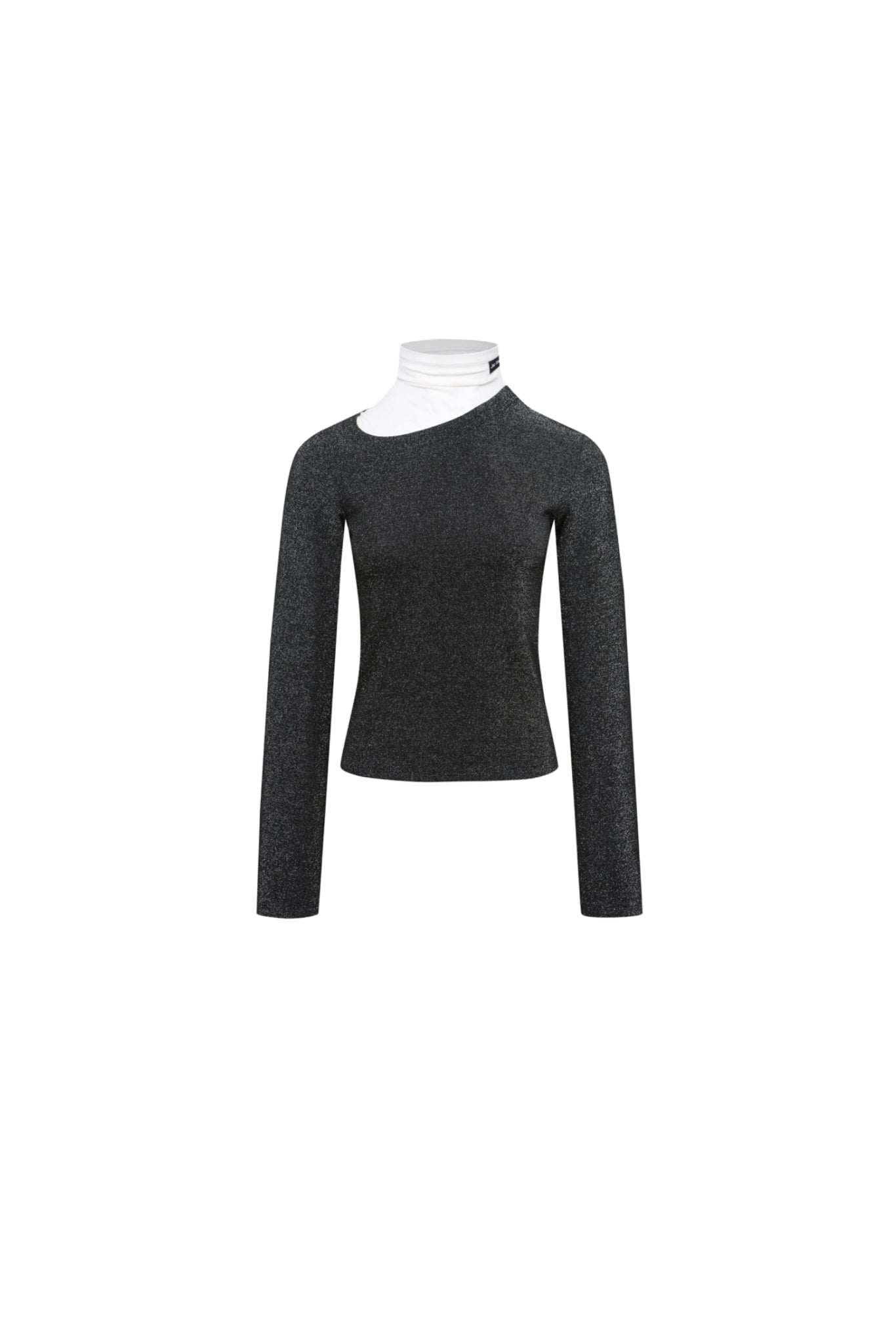 Black Glitter Raw Edge High Neck Top