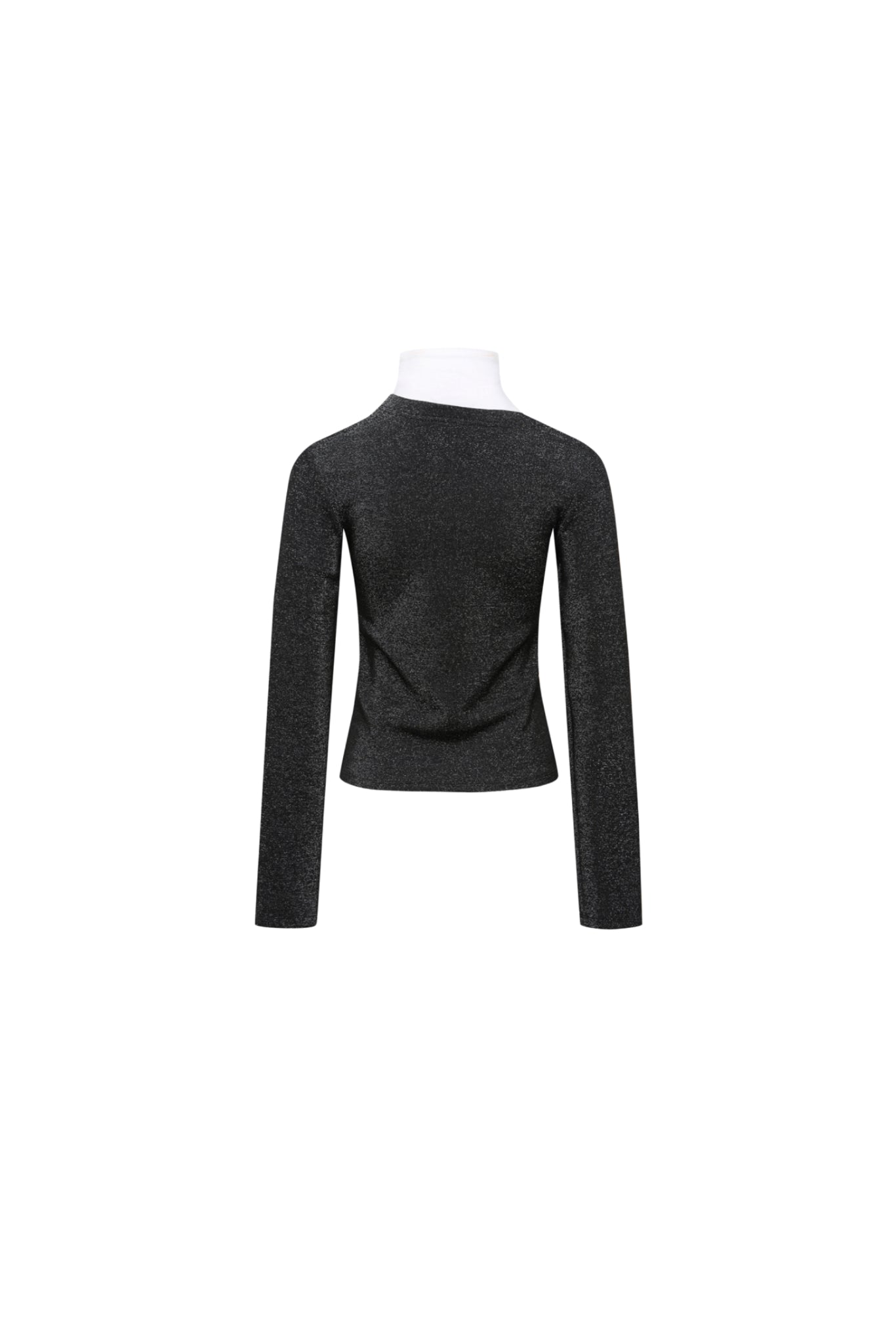 Black Glitter Raw Edge High Neck Top