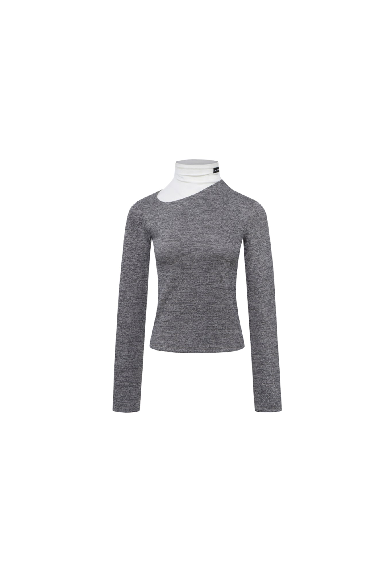 Grey Glitter Raw Edge High Neck Top