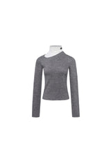Grey Glitter Raw Edge High Neck Top