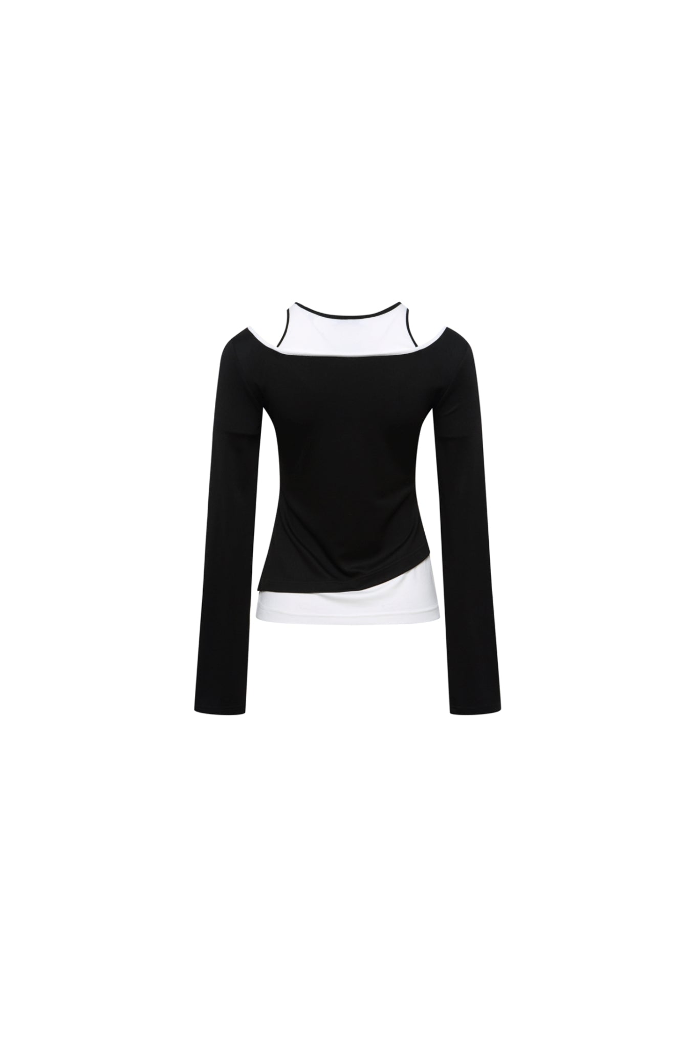 Black & White Color Block Cold Shoulder Long Sleeve Top