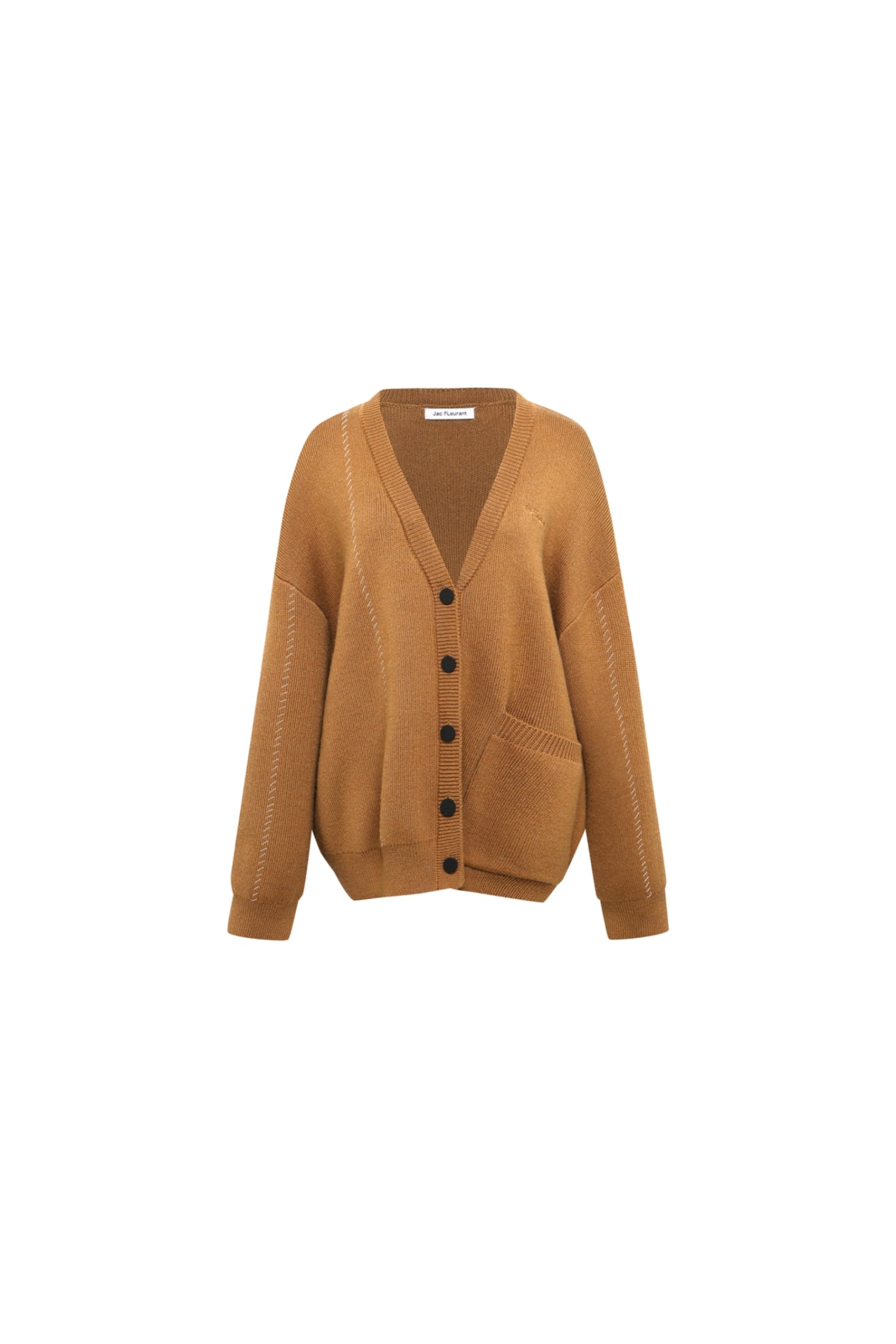 Brown Topstitch Single Pocket Cardigan