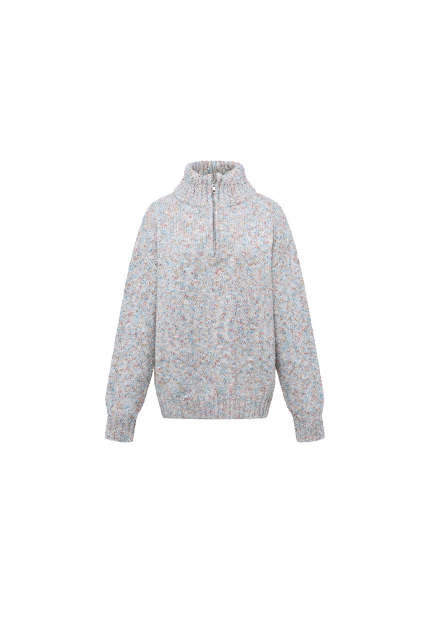 Colorful Polka Dot High Neck Zip-Up Sweater