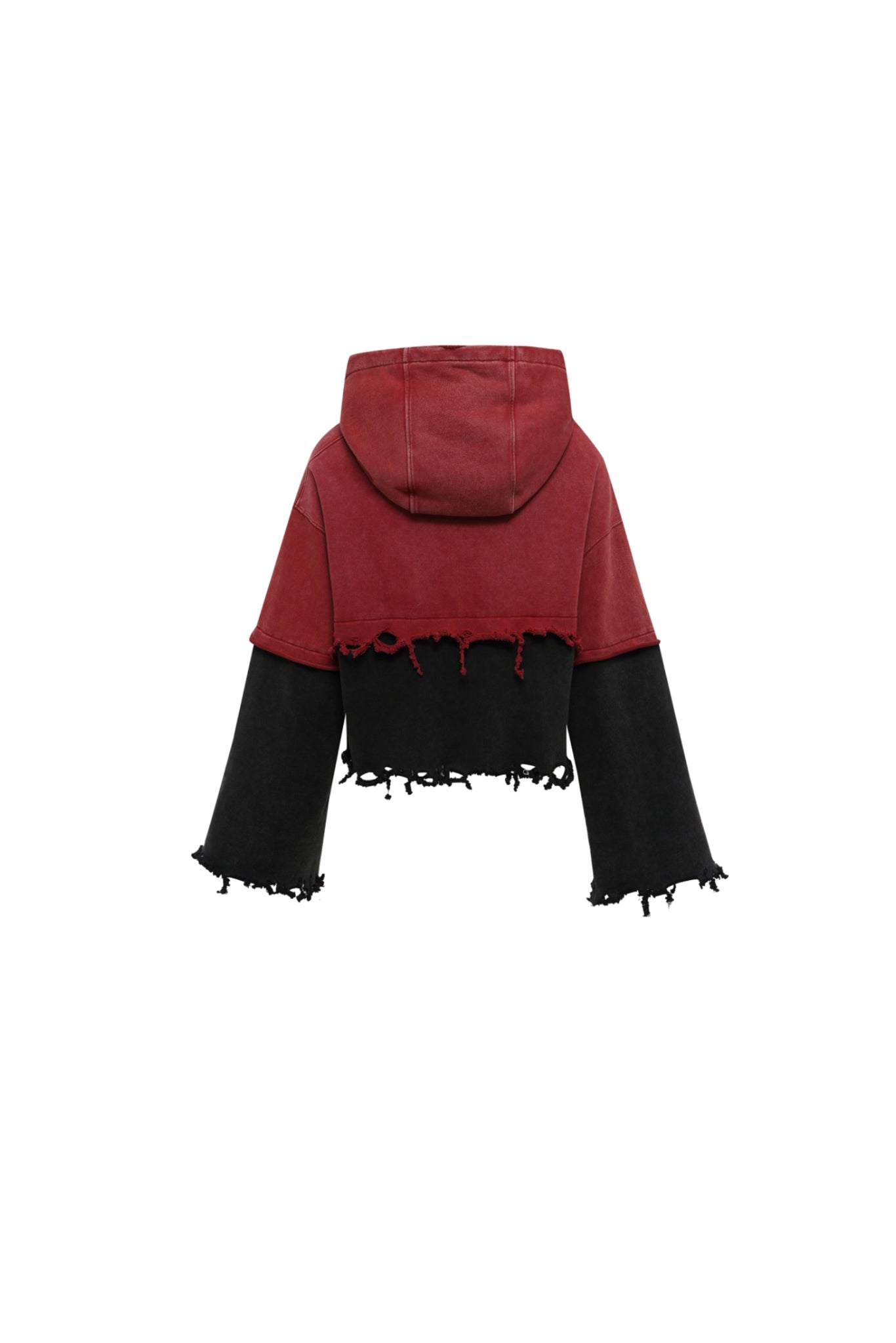 Black & Red Color Block Distressed Logo Hoodie