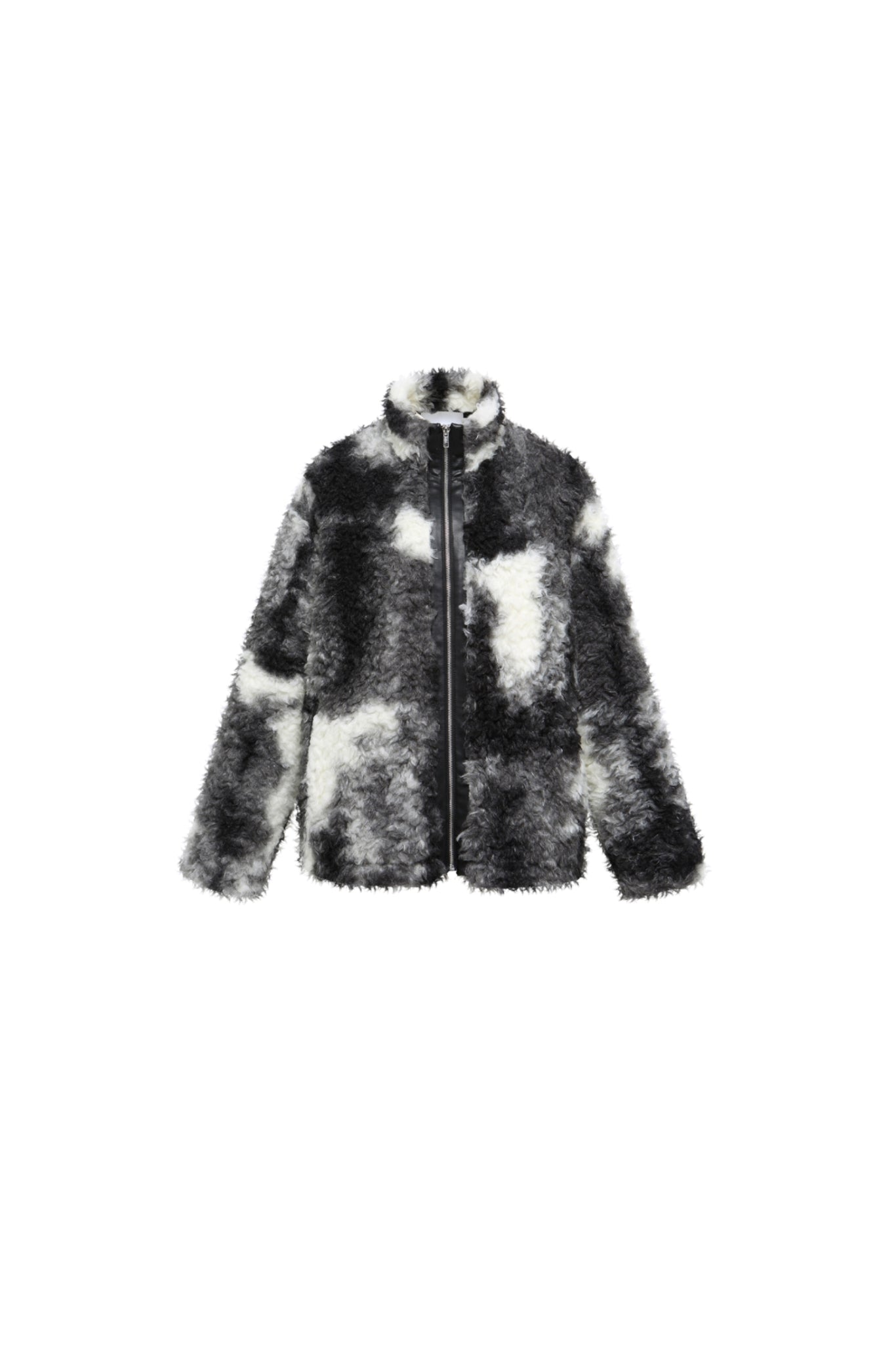 Black & White Tie-Dye Curly Faux Fur Zip Jacket