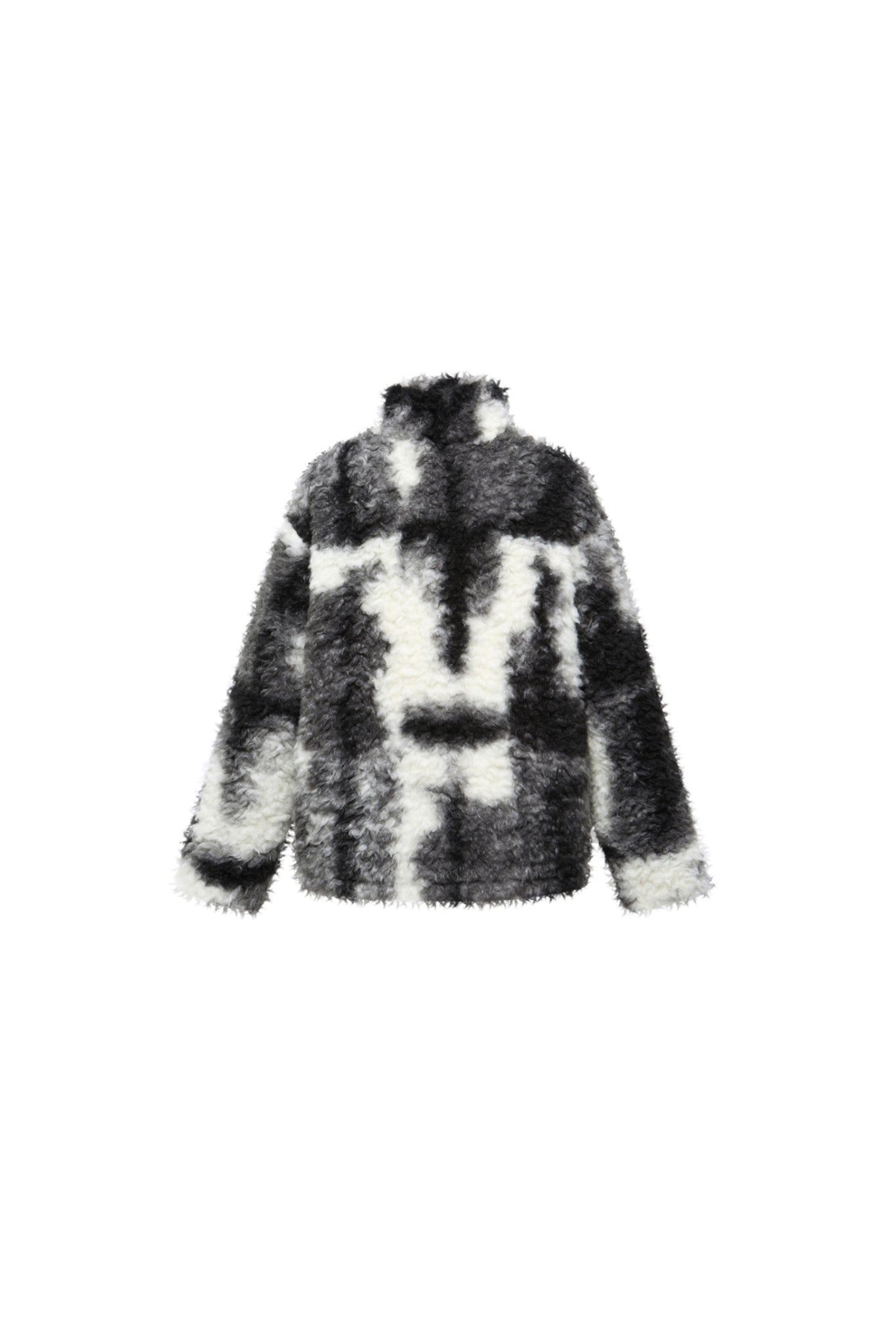 Black & White Tie-Dye Curly Faux Fur Zip Jacket