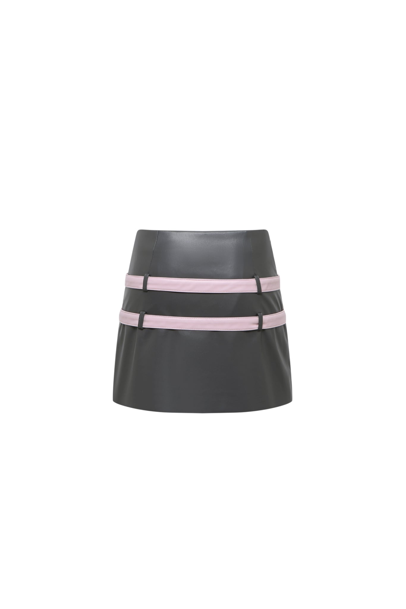 Grey Faux Leather Belted Mini Skirt