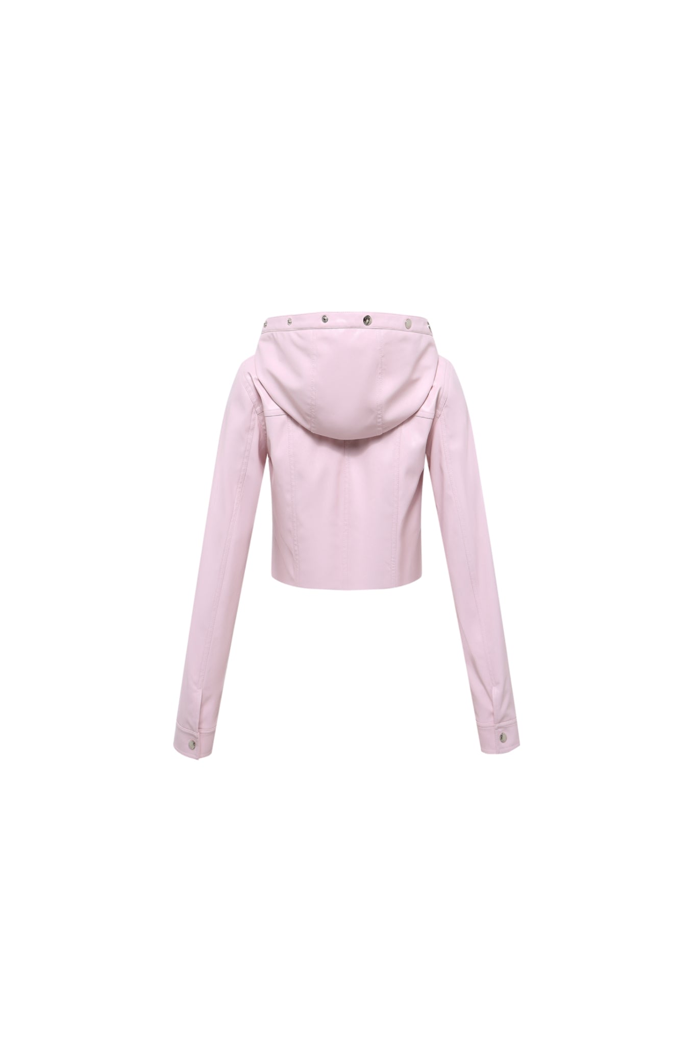 Pink Button-Detail Faux Leather Hooded Top