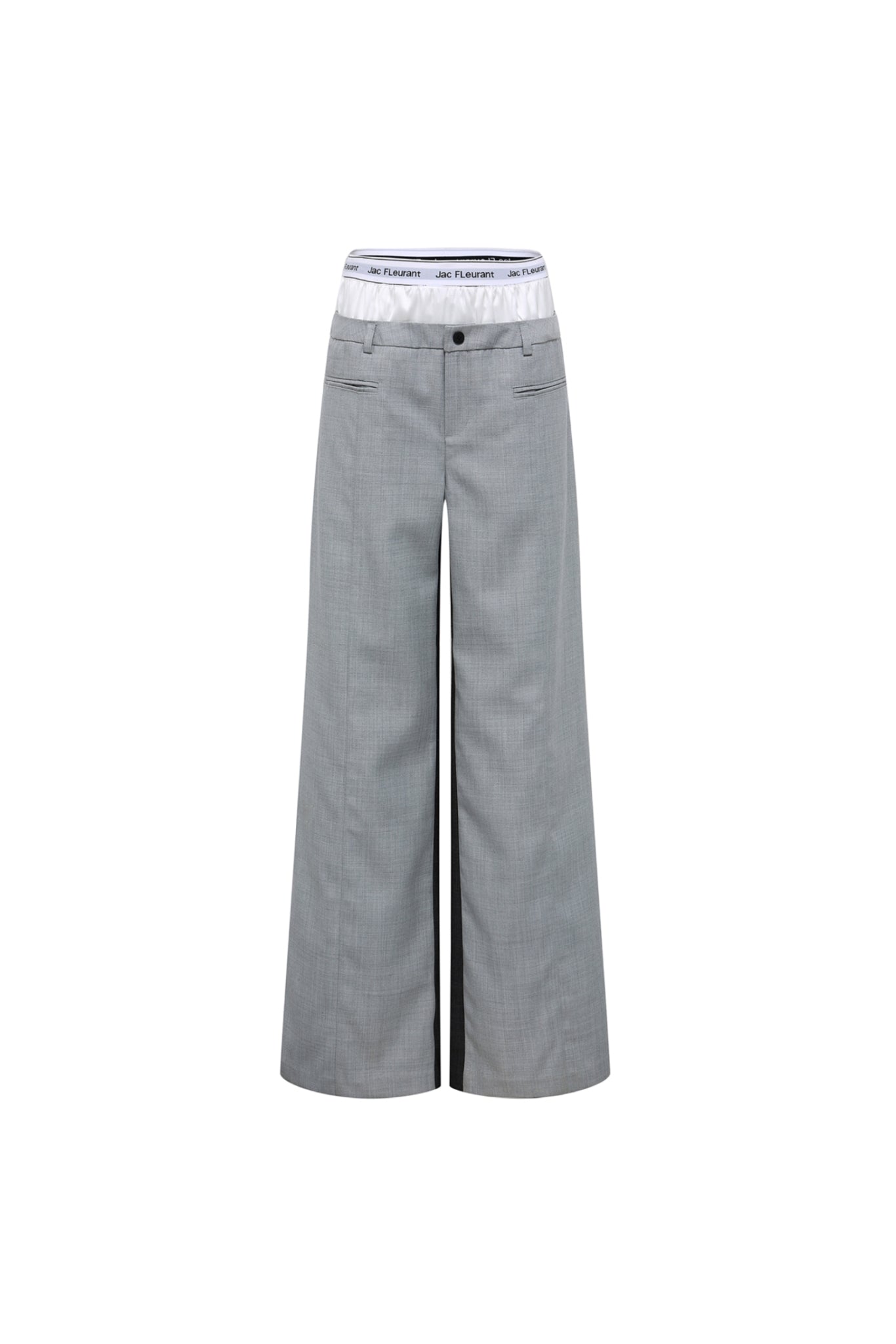 Satin Panel Elastic Rib Logo Grey Trousers