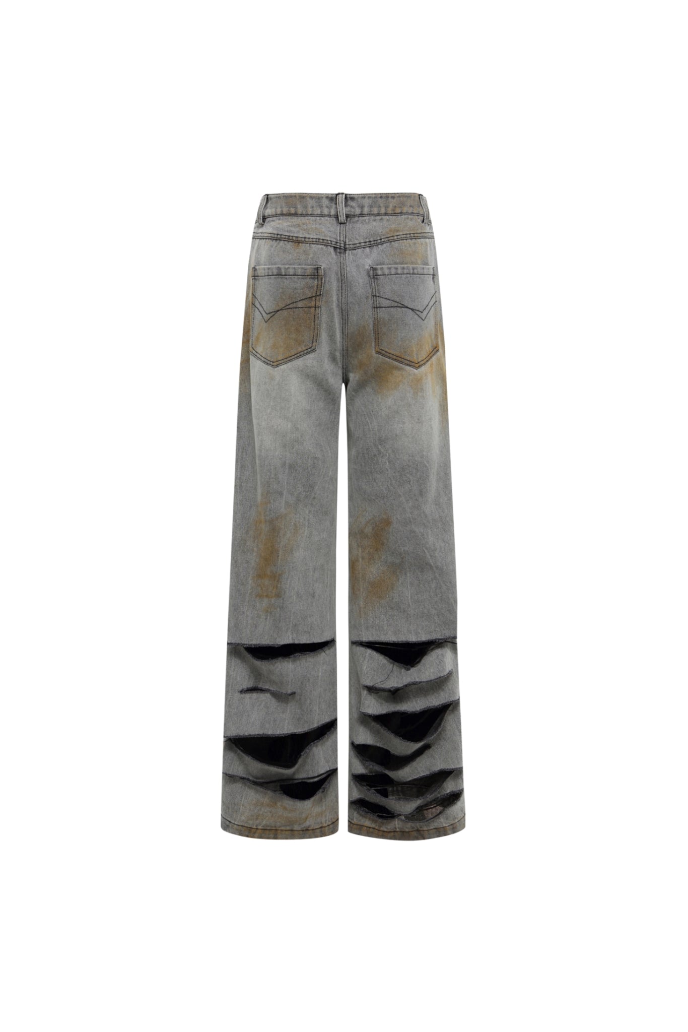 Grey Dirty Wash Back Ripped Jeans
