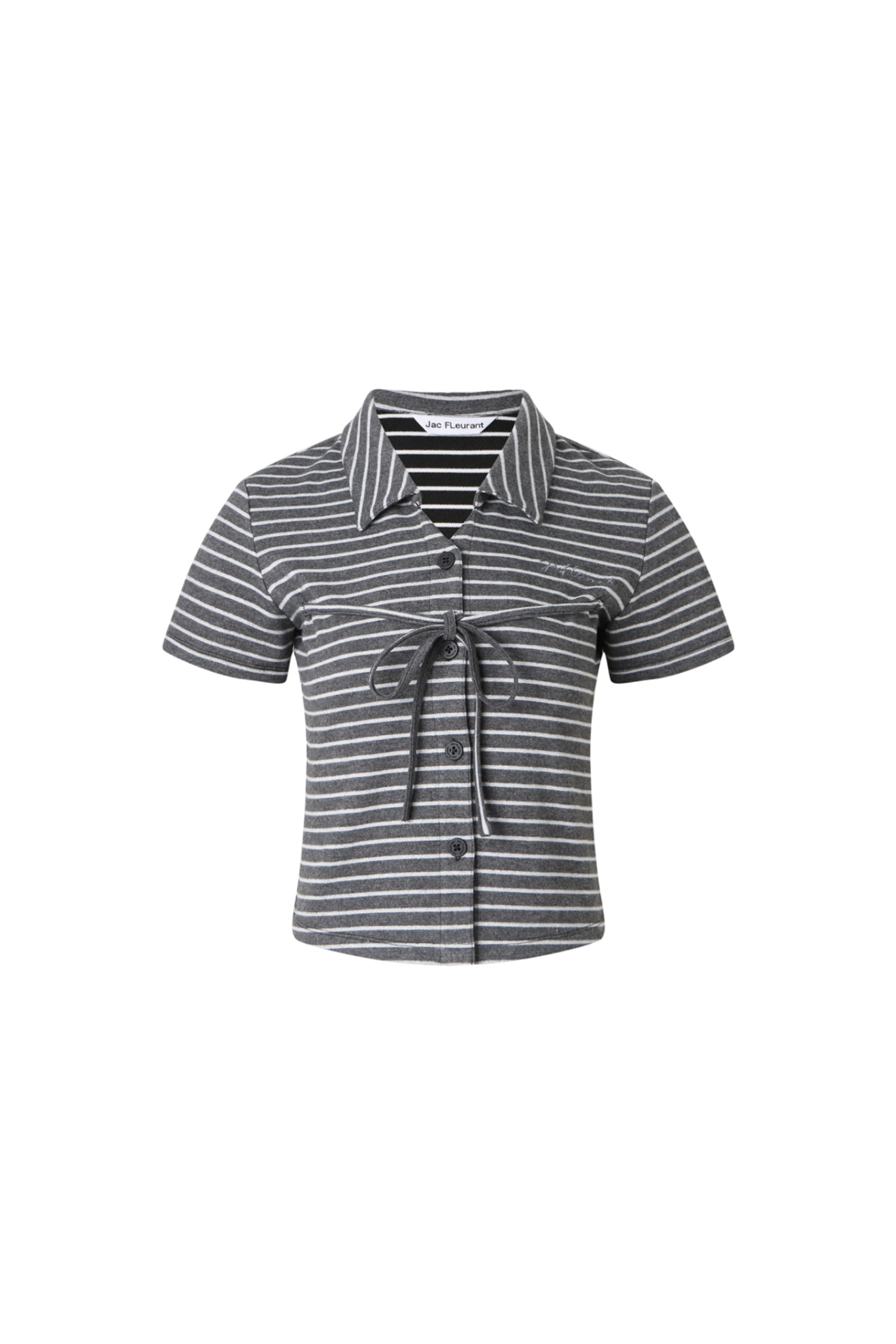 Grey & White Stripe Lace-Up Top