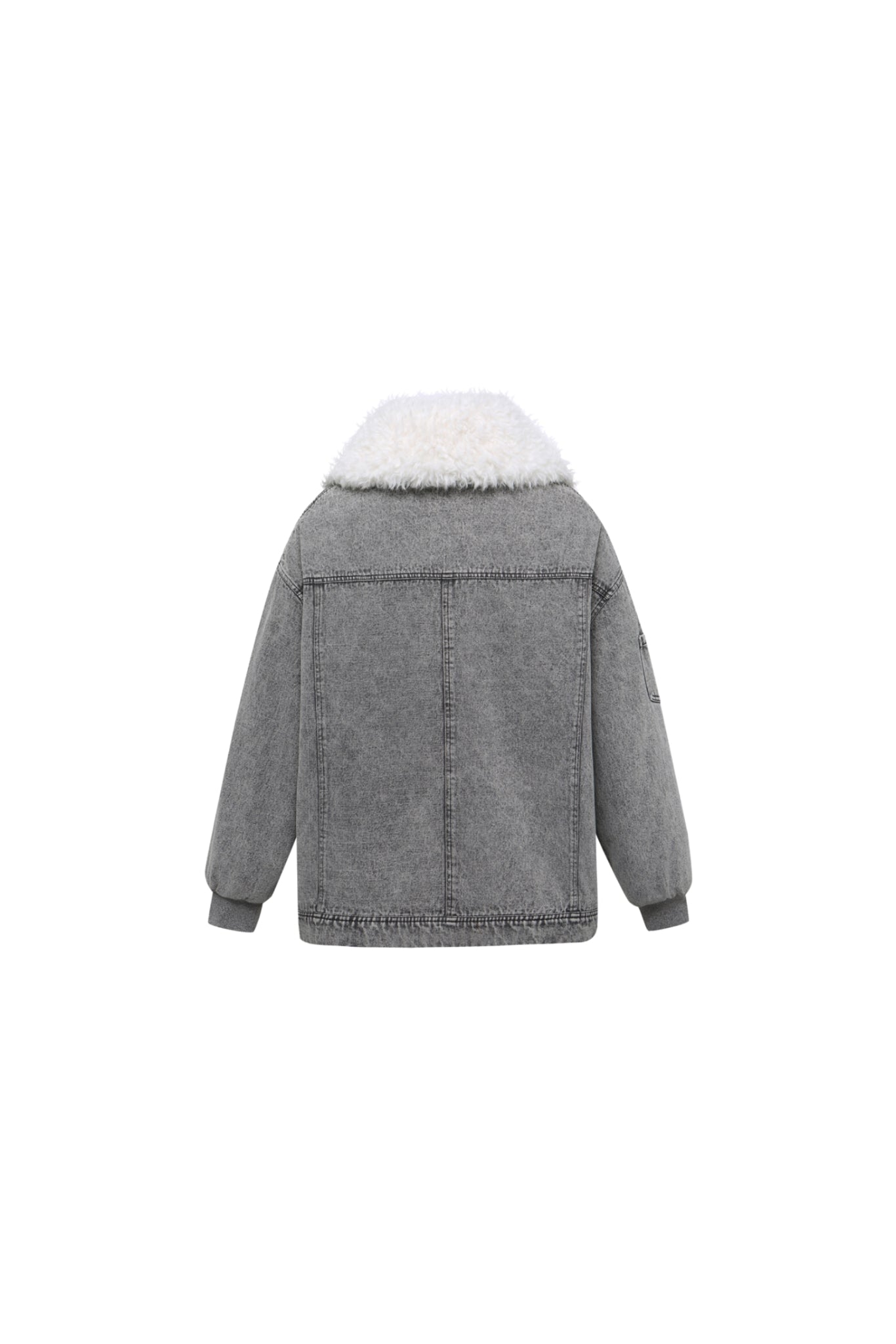 Faux Fur Panel Grey Denim Zip Jacket