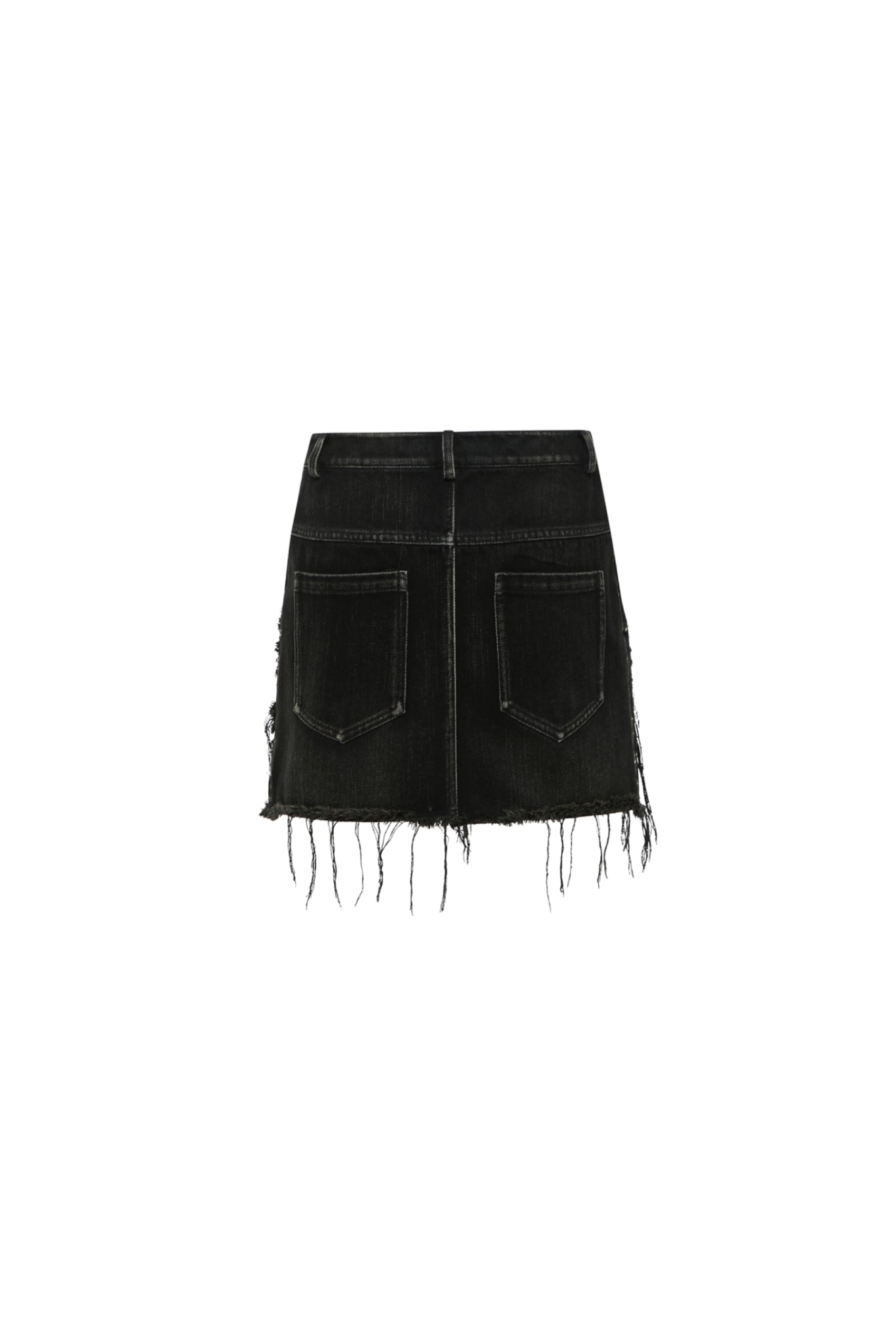 Black & Brown Ripped Raw Edge Denim Mini Skirt
