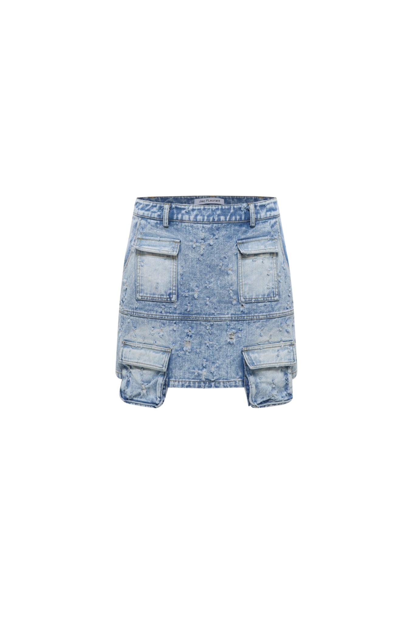 Blue Waterwash Bullet Hole Destroyed Pocket Denim Mini Skirt - Set
