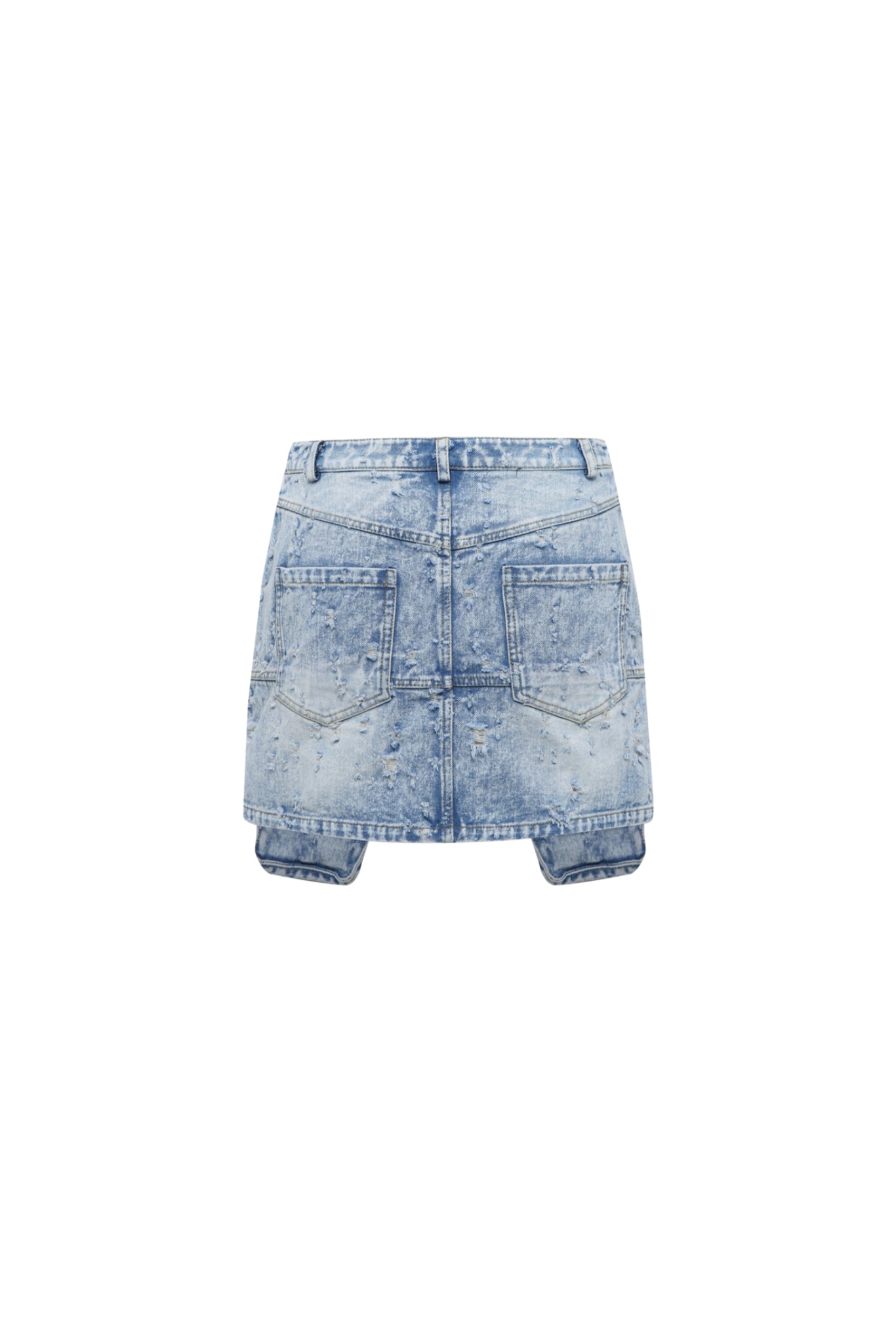 Blue Waterwash Bullet Hole Destroyed Pocket Denim Mini Skirt - Set