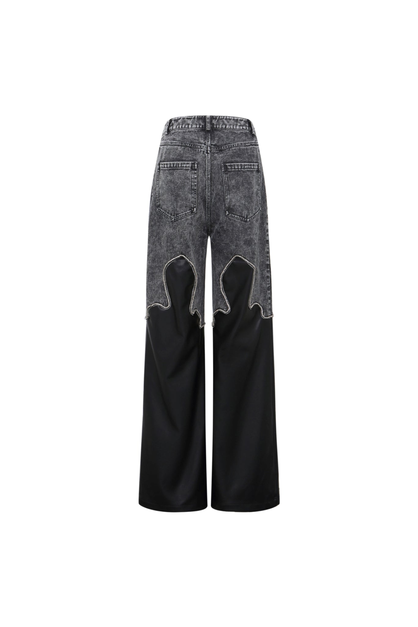 Crystal Flame Leather Panel Jeans