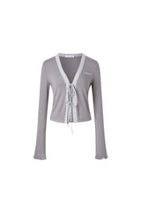 Grey Polka Dot Lace-Up Top