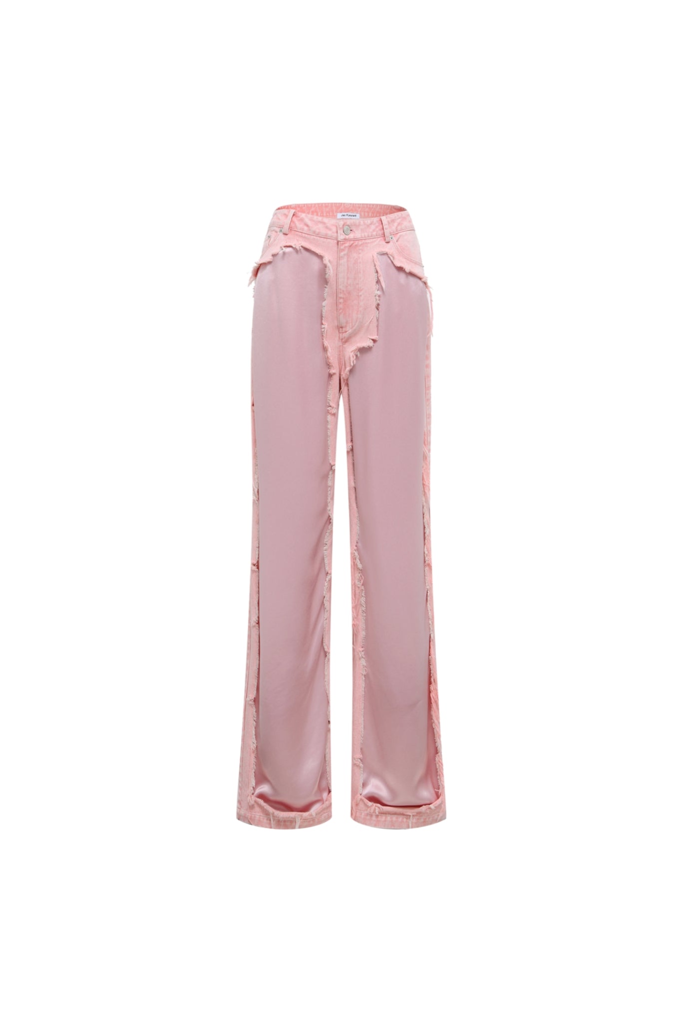 Pink Satin Panel Raw Edge Jeans